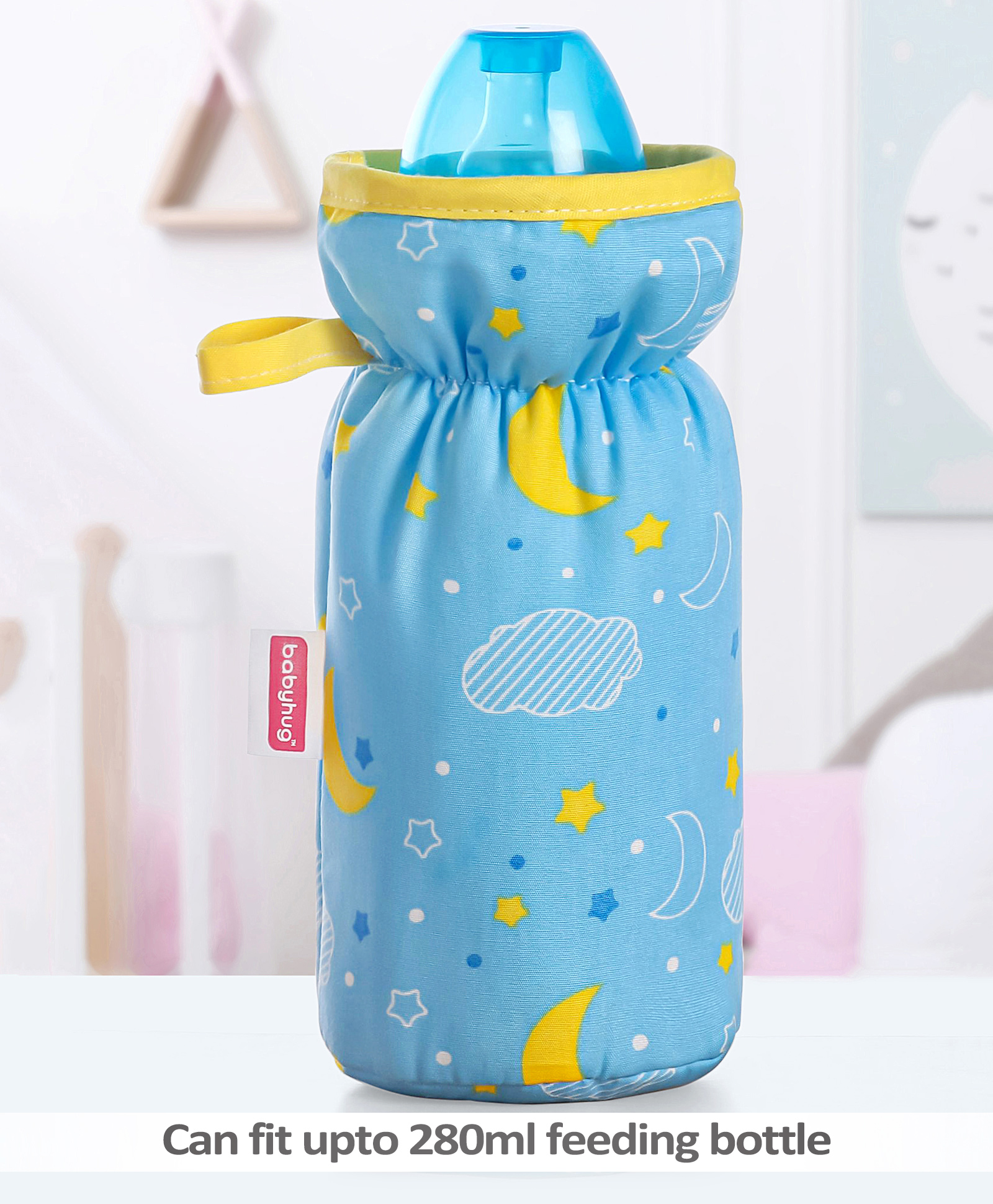 Babyhug Bottle Cover with Moon Print Large Blue- Fits Upto 330 ml Bottle-image-39