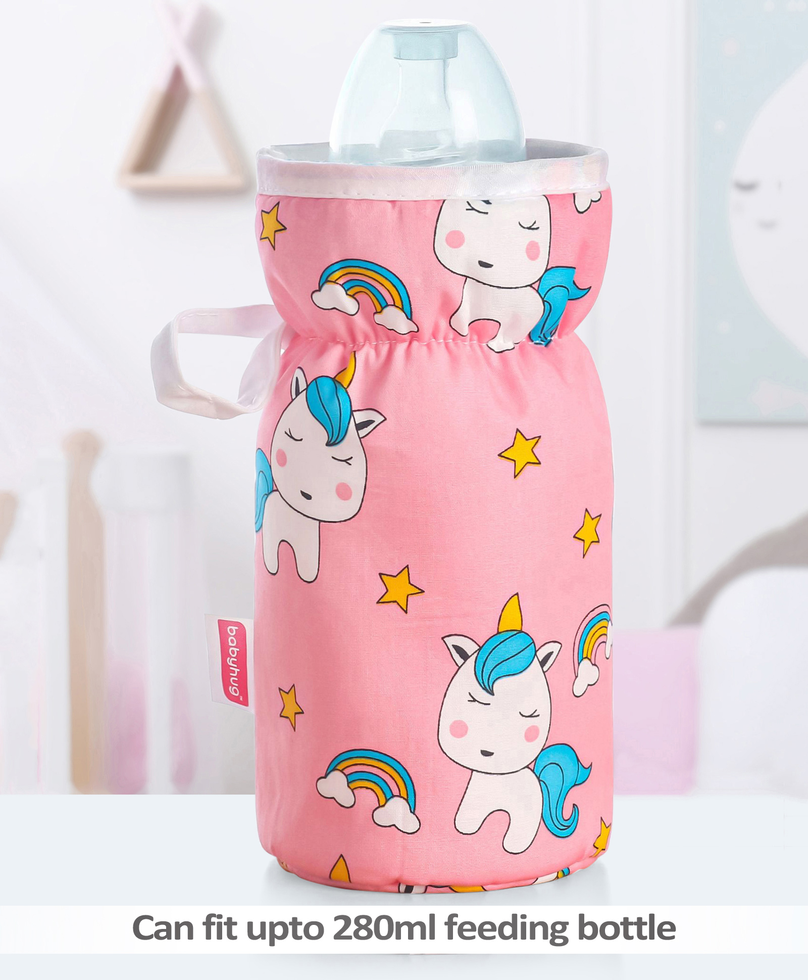 Babyhug Bottle Cover Unicorn Print Large Pink - Fits Upto 330 ml Bottle-image-31