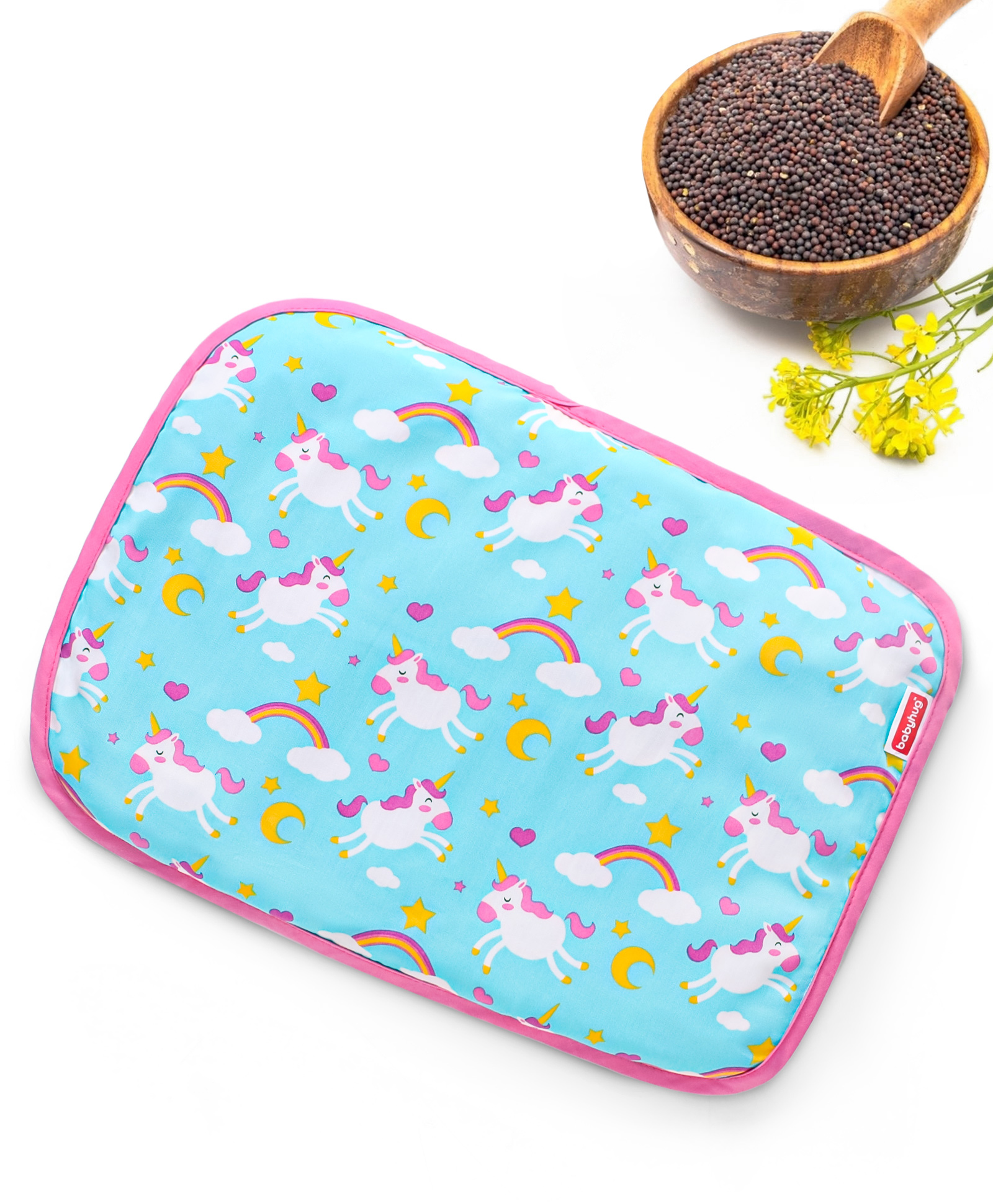 Babyhug Head Shaping Mustard Seed Rai Pillow Unicorn Print - Sea Green-image-40