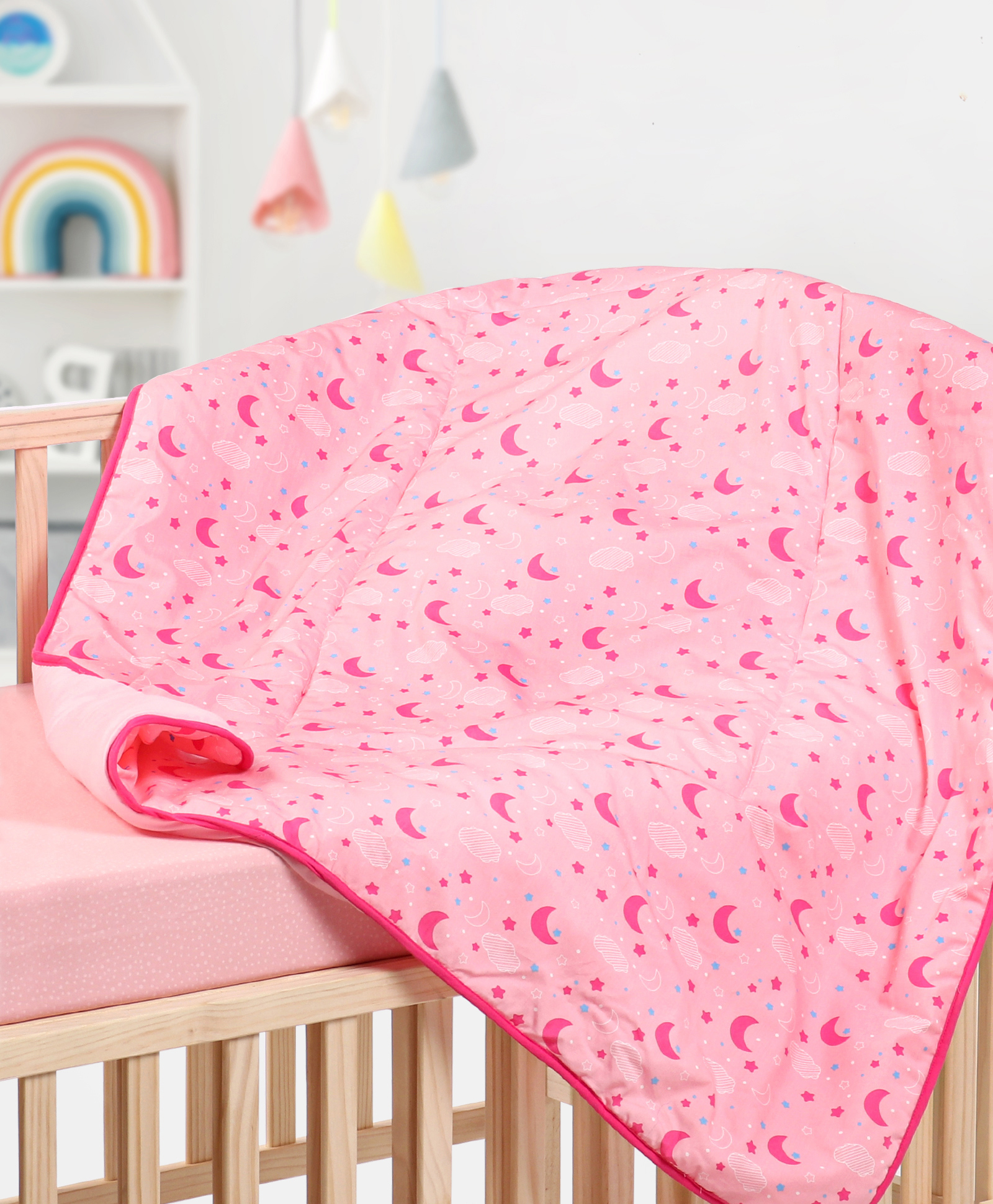 Babyhug Cotton Quilt Moon Print - Pink-image-8