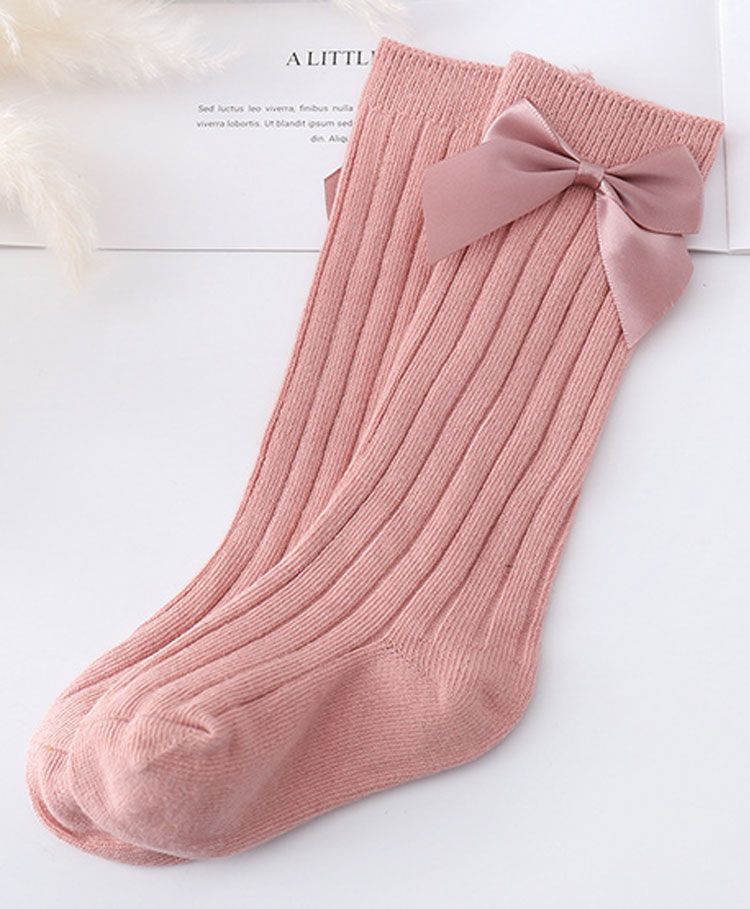Flaunt Chic  Calf Length Bow With Linear Grid Socks - Pink-image-9