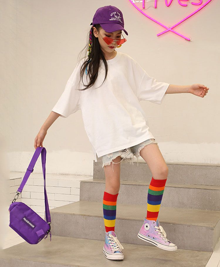 Flaunt Chic Knee Length Striped Rainbow Socks - Multi Colour-image-17