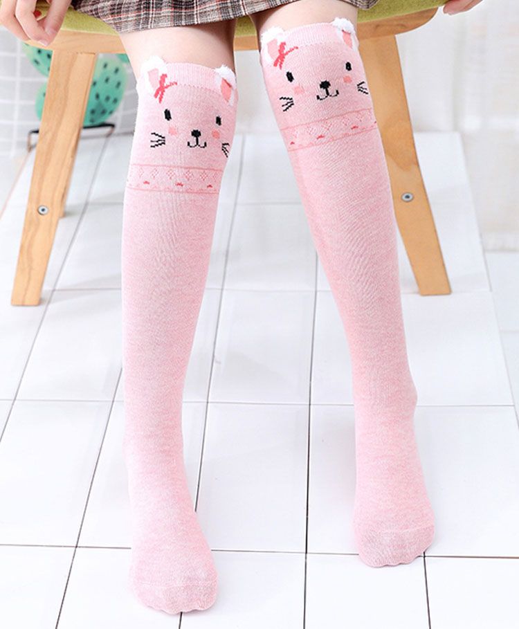 Flaunt Chic High Knee Self Designed Socks - Pink-image-32