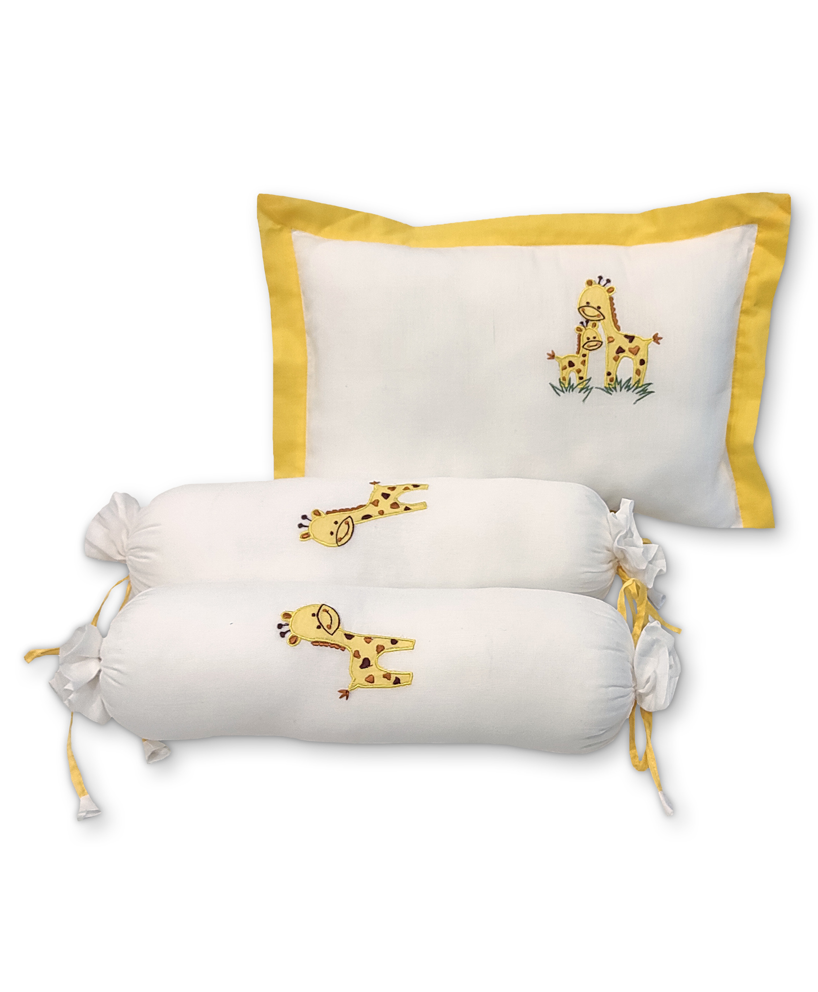 The White Cradle Cot Pillow 2 Bolsters Set with Fillers Giraffe - White-image-33