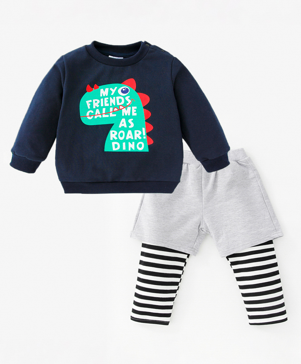 Kookie Kids Full Sleeves Winter Wear Suit Dino Print - Multicolor-image-33