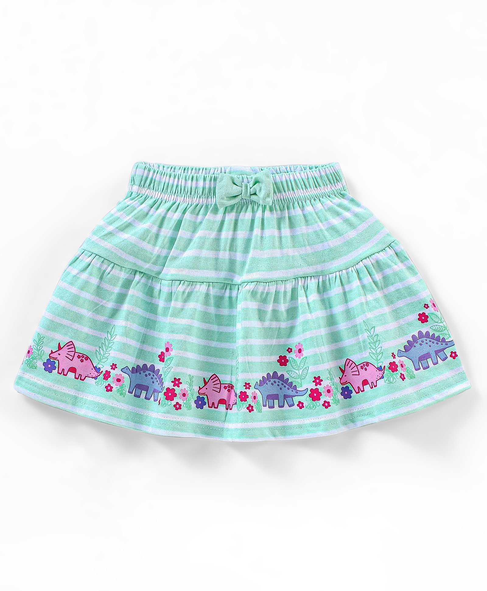 Babyhug Cotton Knit Mid Thigh Length Skirt Stripes & Dino Print- Green & White-picture-11