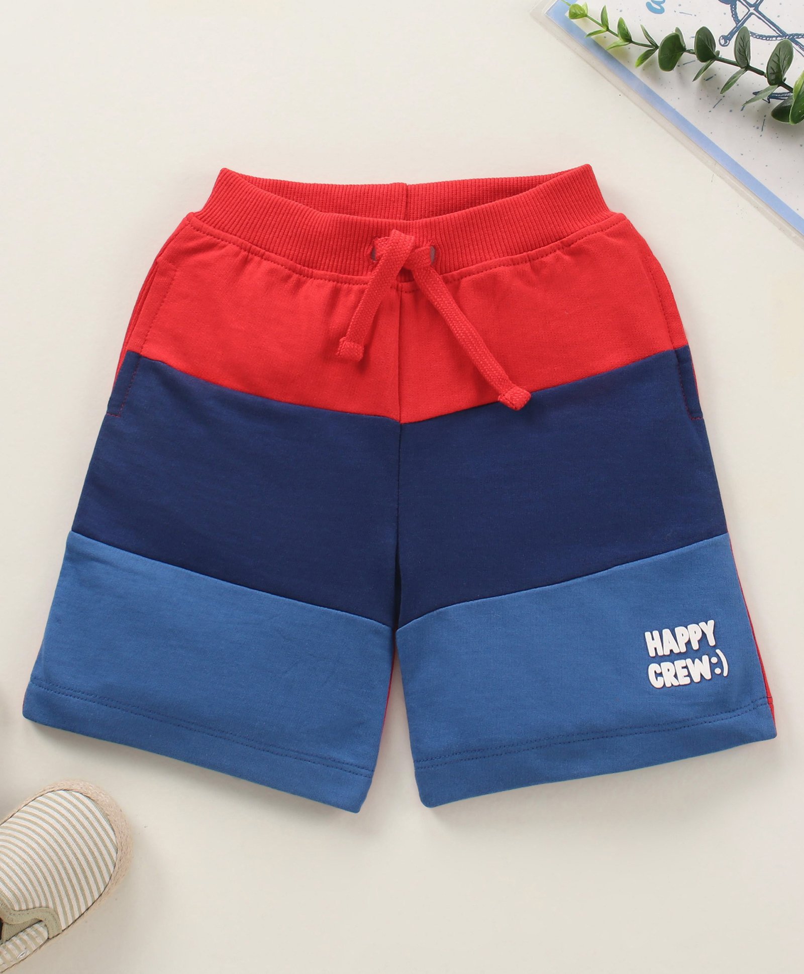 Babyhug Cotton Knit Knee Length Shorts Colour Block & Text Print - Red Navy Blue-picture-10