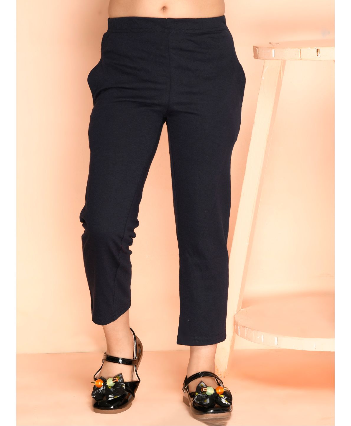 Kids Cave Ankle Length 100% Cotton Bio Washed Solid Track Pant - Dark Blue-picture-32
