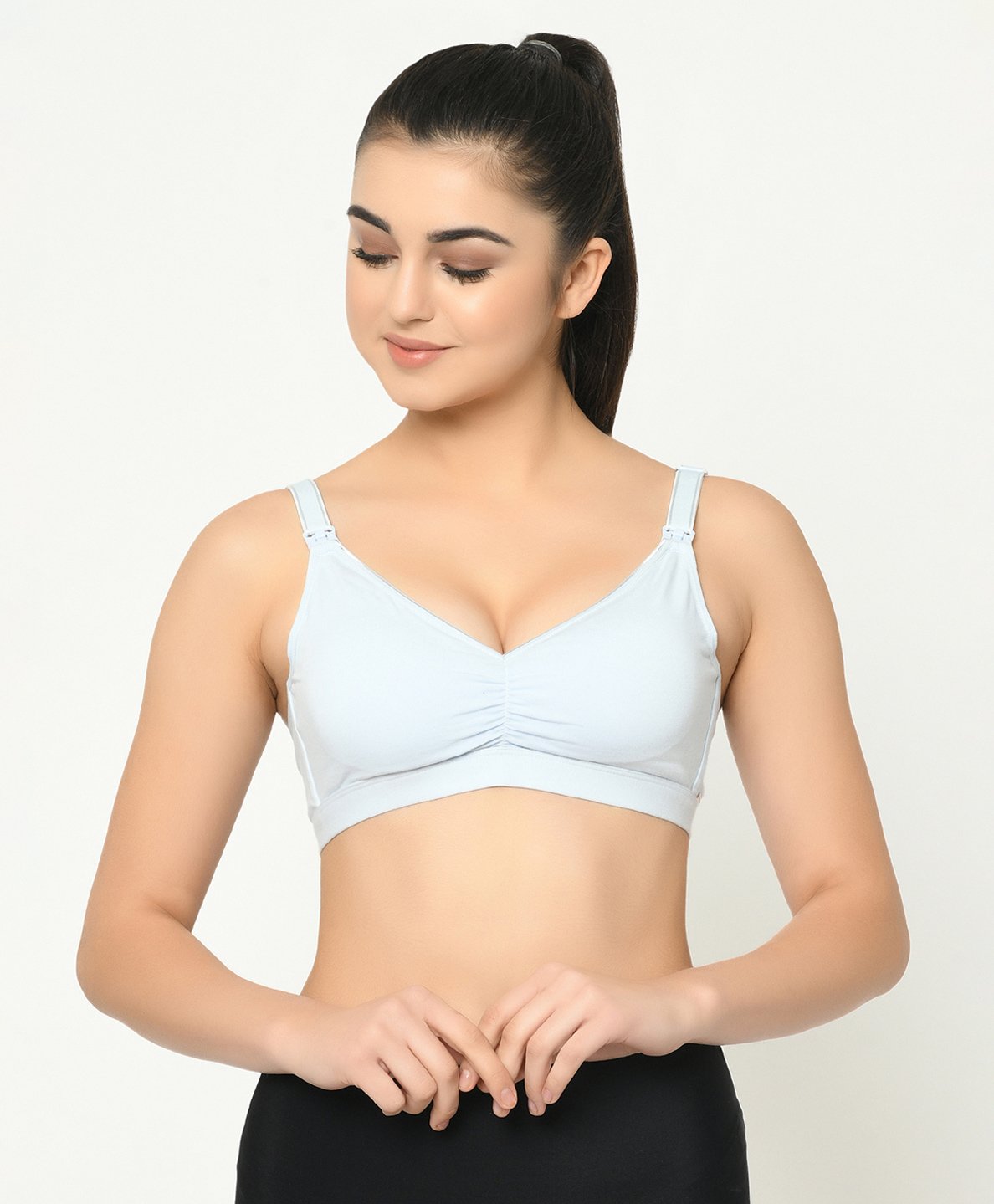 MAMMA PRESTO Solid Wirefree Lightly Padded Maternity Feeding Bra - Blue-picture-14