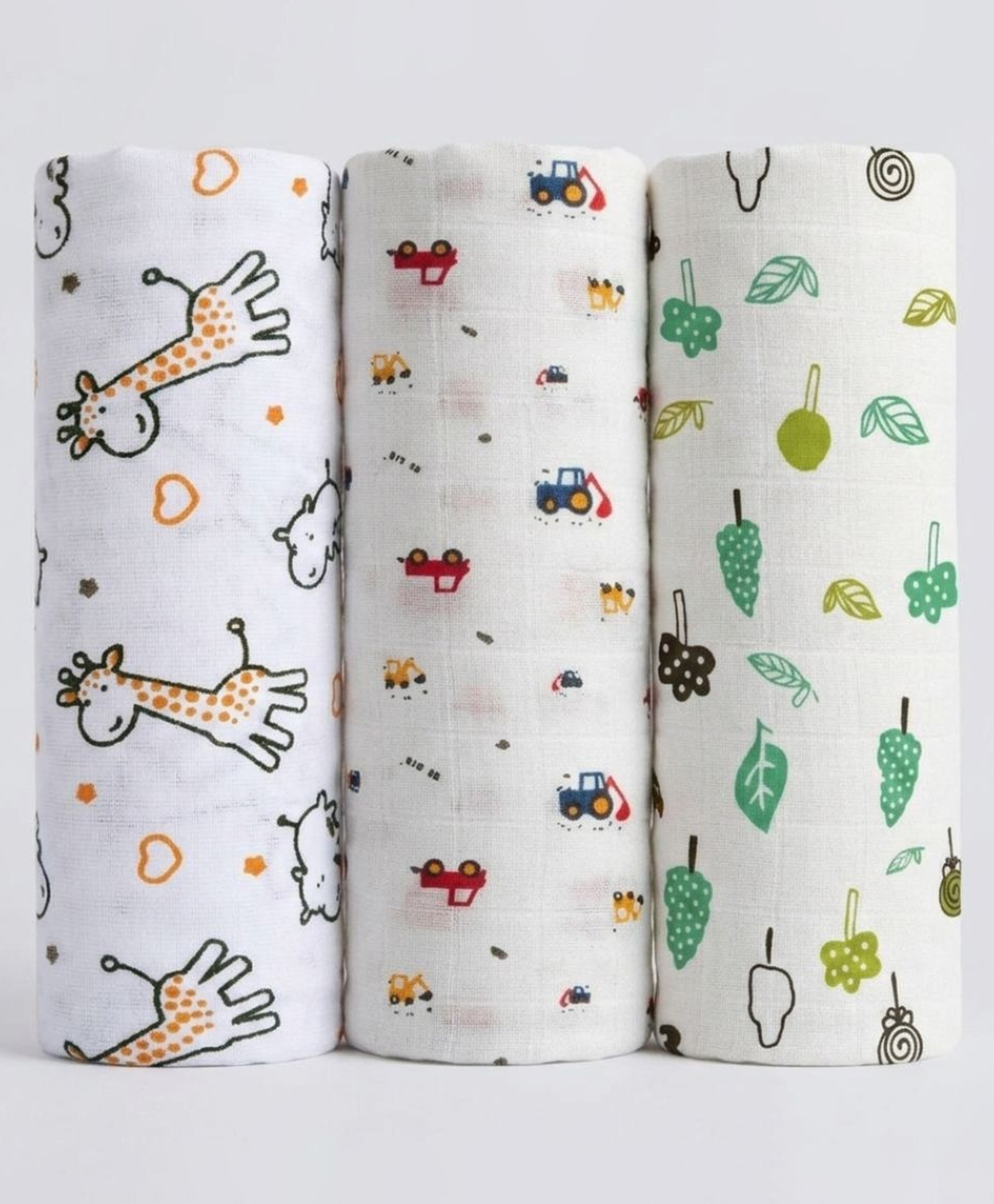 LazyToddler Cotton Organic Muslin Baby Swaddles Car Dino & Star Printed Pack of 3 - Multicolour-image-45