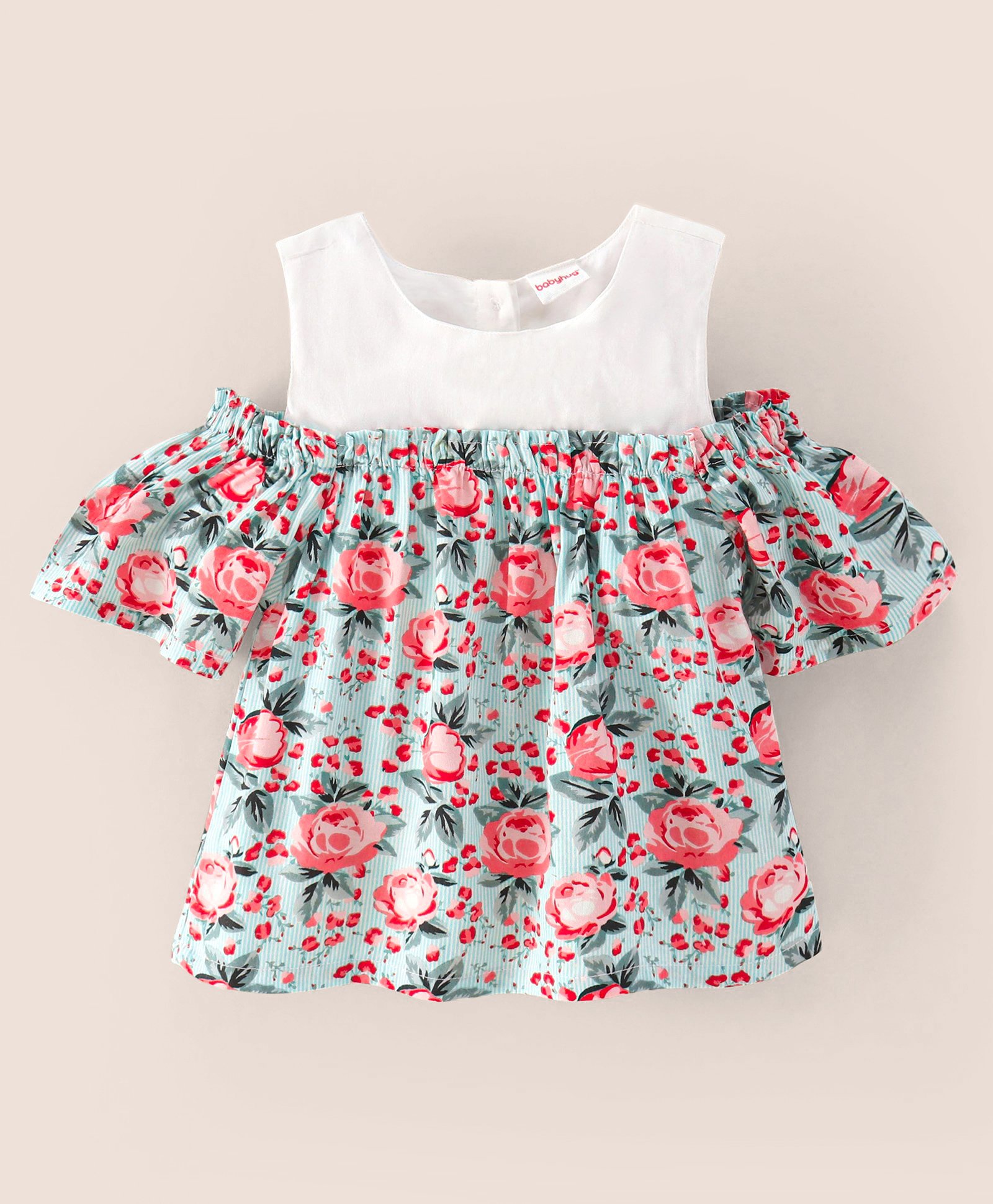 Babyhug Half Sleeves Cold Shoulder Rayon Top With Floral Print - White Mint Aop-picture-18