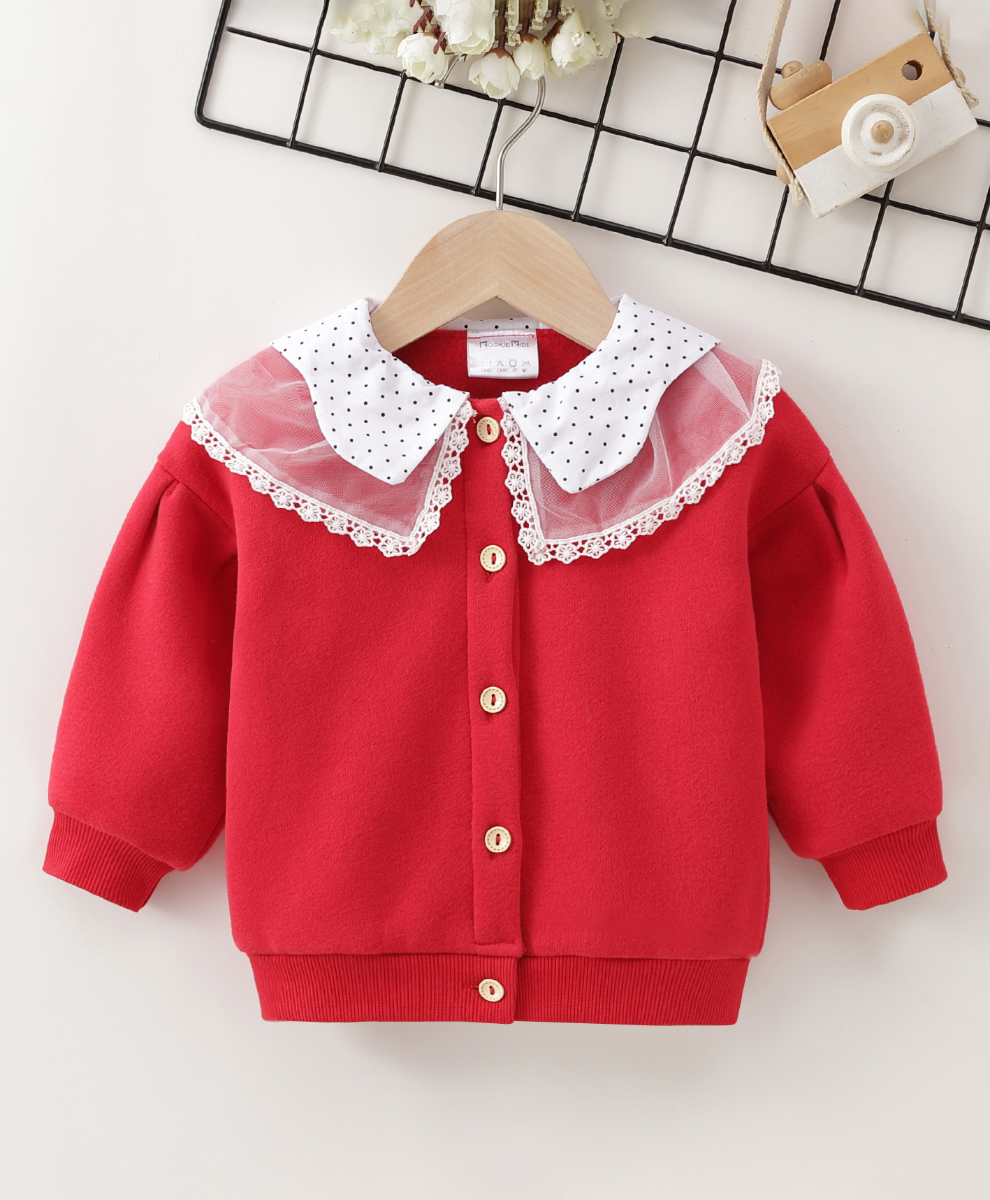 Kookie Kids Full Sleeves Sweatshirt With Lace Detailing Solid- Red-picture-24