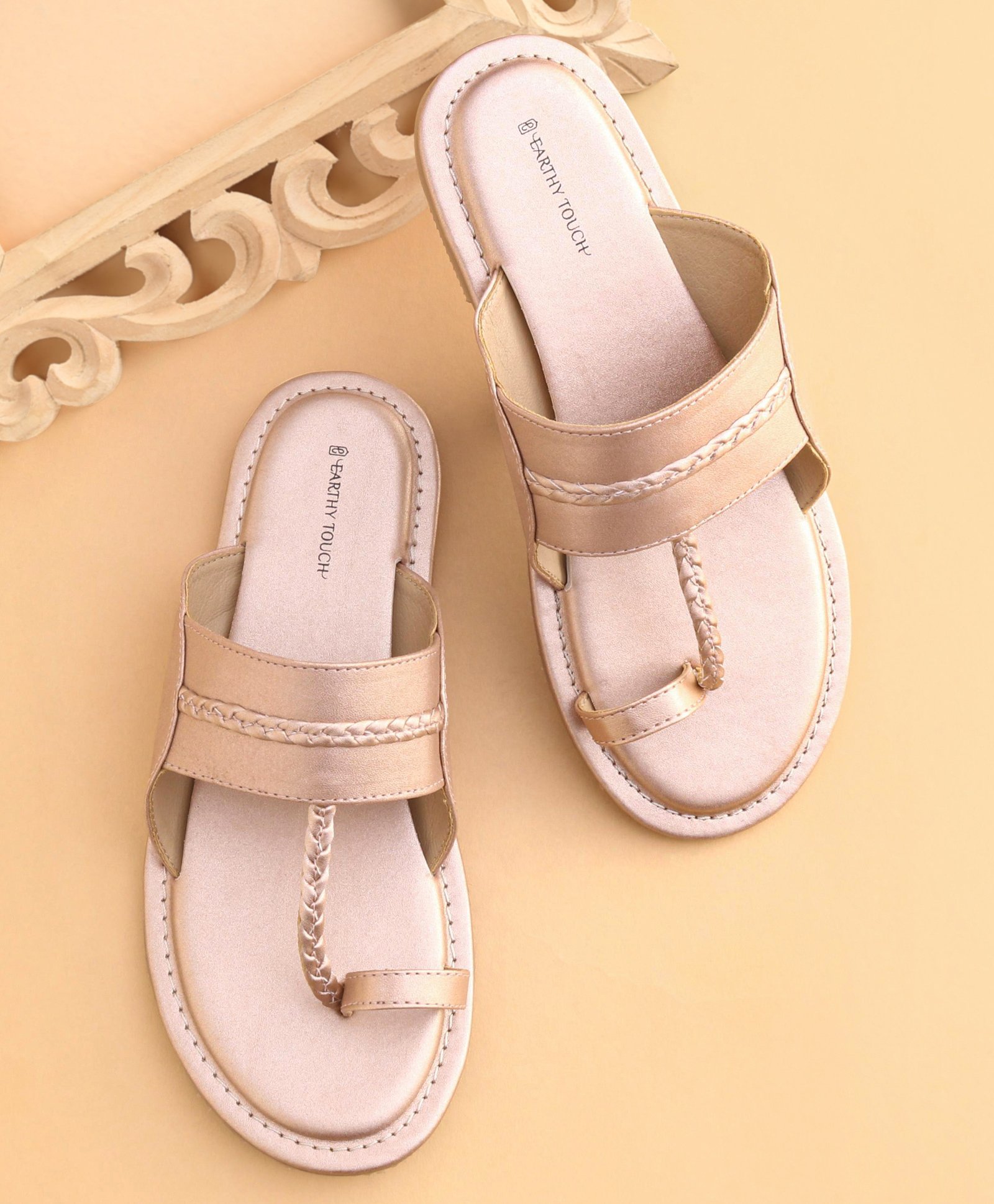 Earthy Touch Premium Ethnic Wear Chappal  - Rose Golden-picture-15