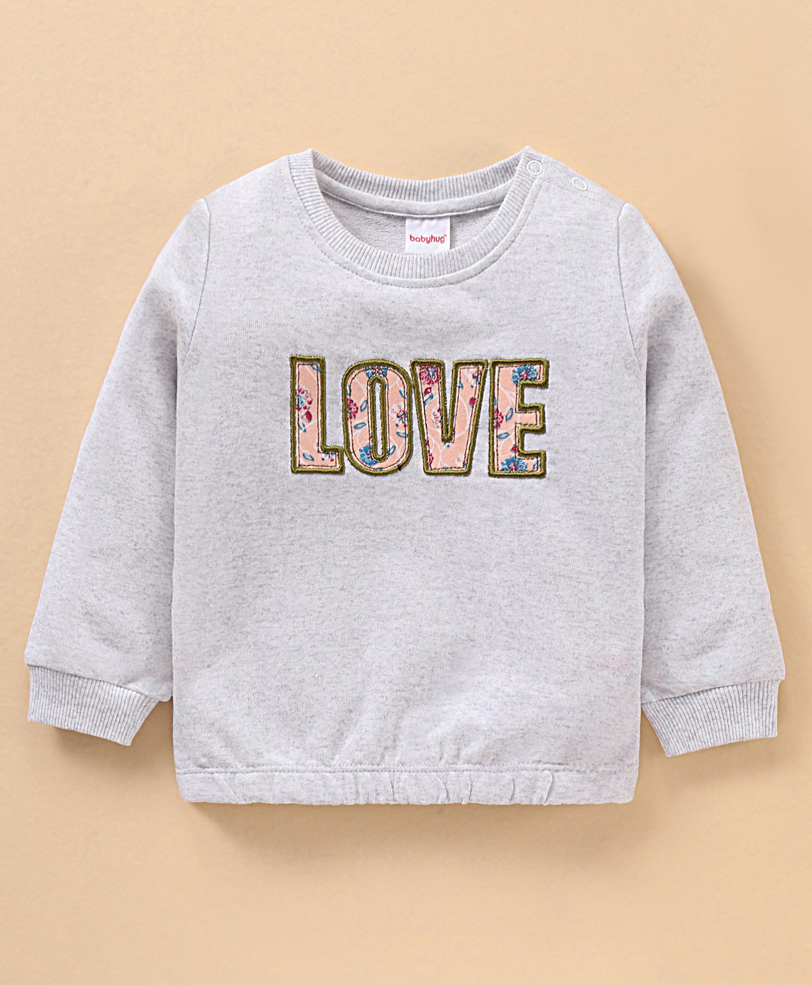 Babyhug Full Sleeves Cotton Sweatshirt With Graphics Love Embroidery- Grey-picture-26