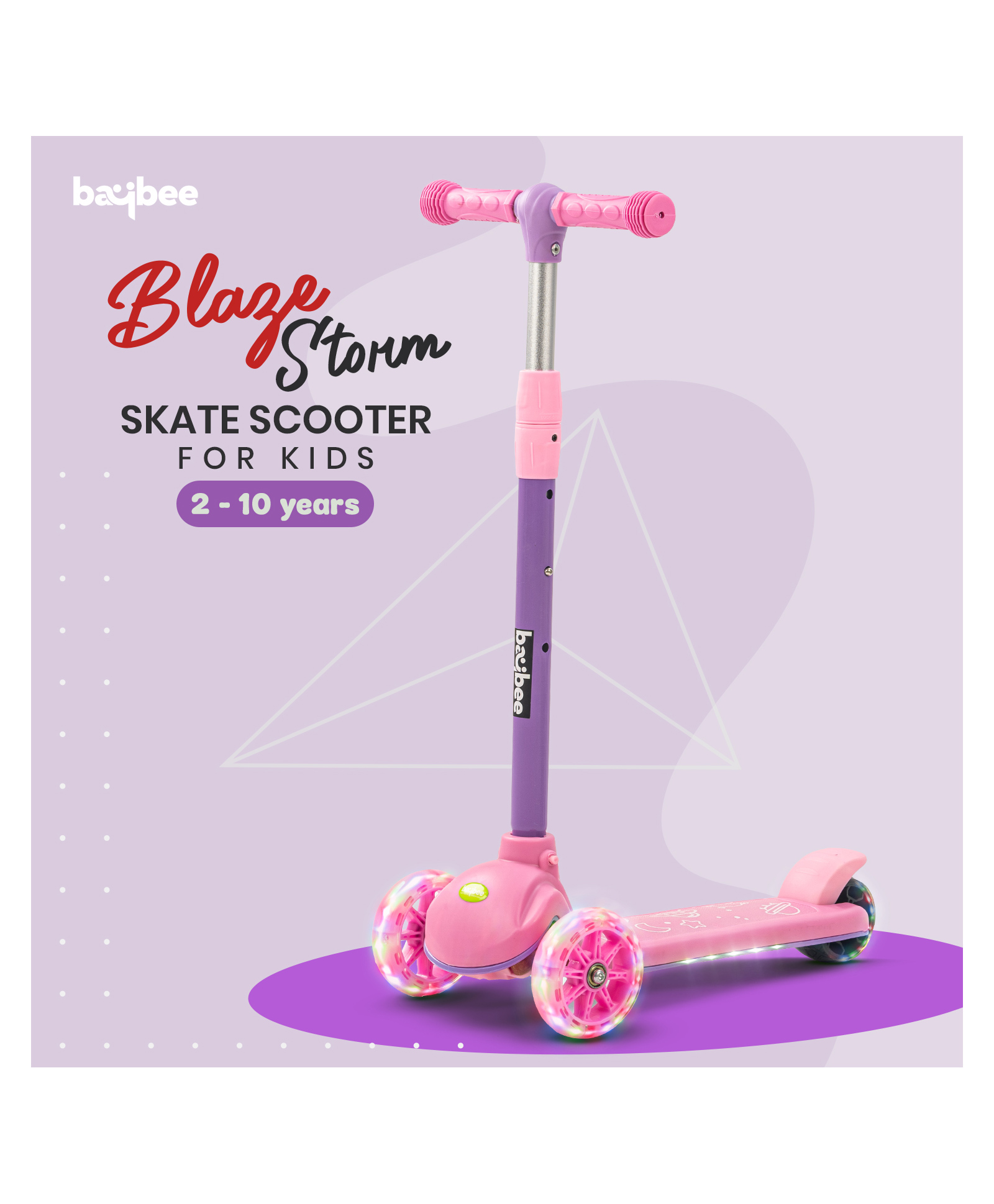 Baybee Blaze Storm Kick Runner Scooter with Height Adjustable PU LED Wheels & Music - Pink-image-22