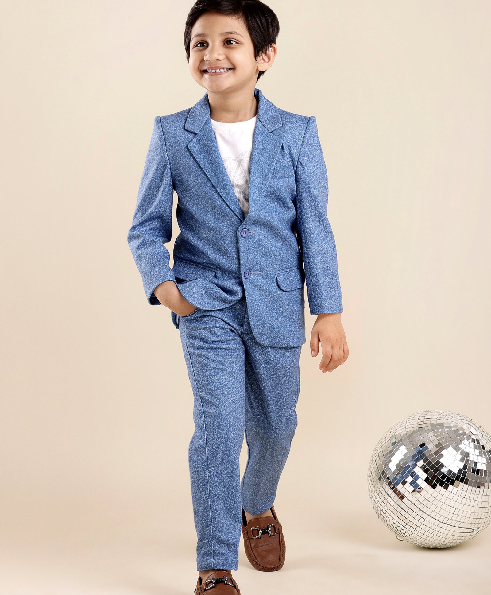 Babyhug Full Sleeves Party Suit with Solid - Blue-image-35