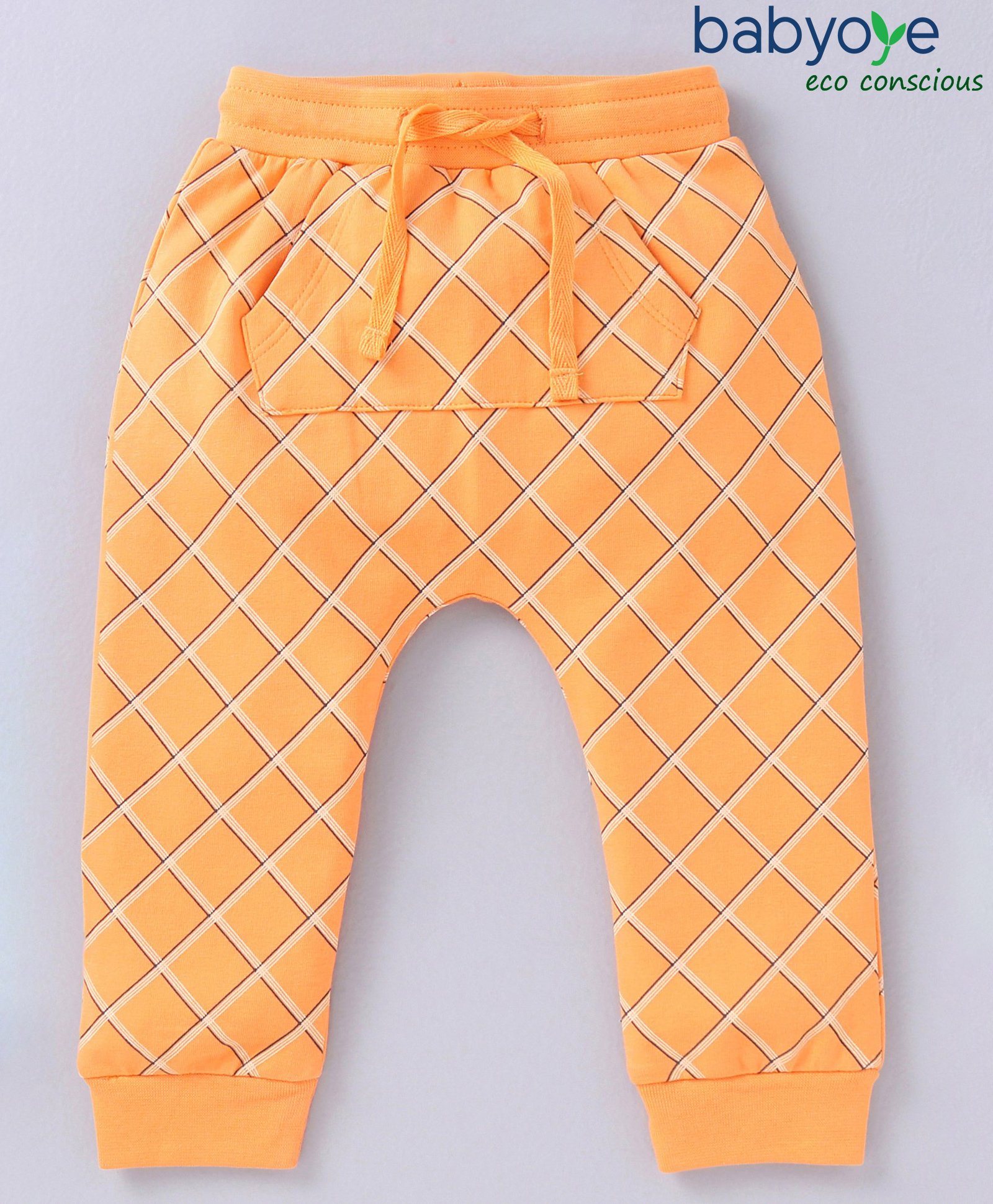 Babyoye Eco Conscious 100% Cotton Terry Lounge Pant Checked - Orange-picture-12