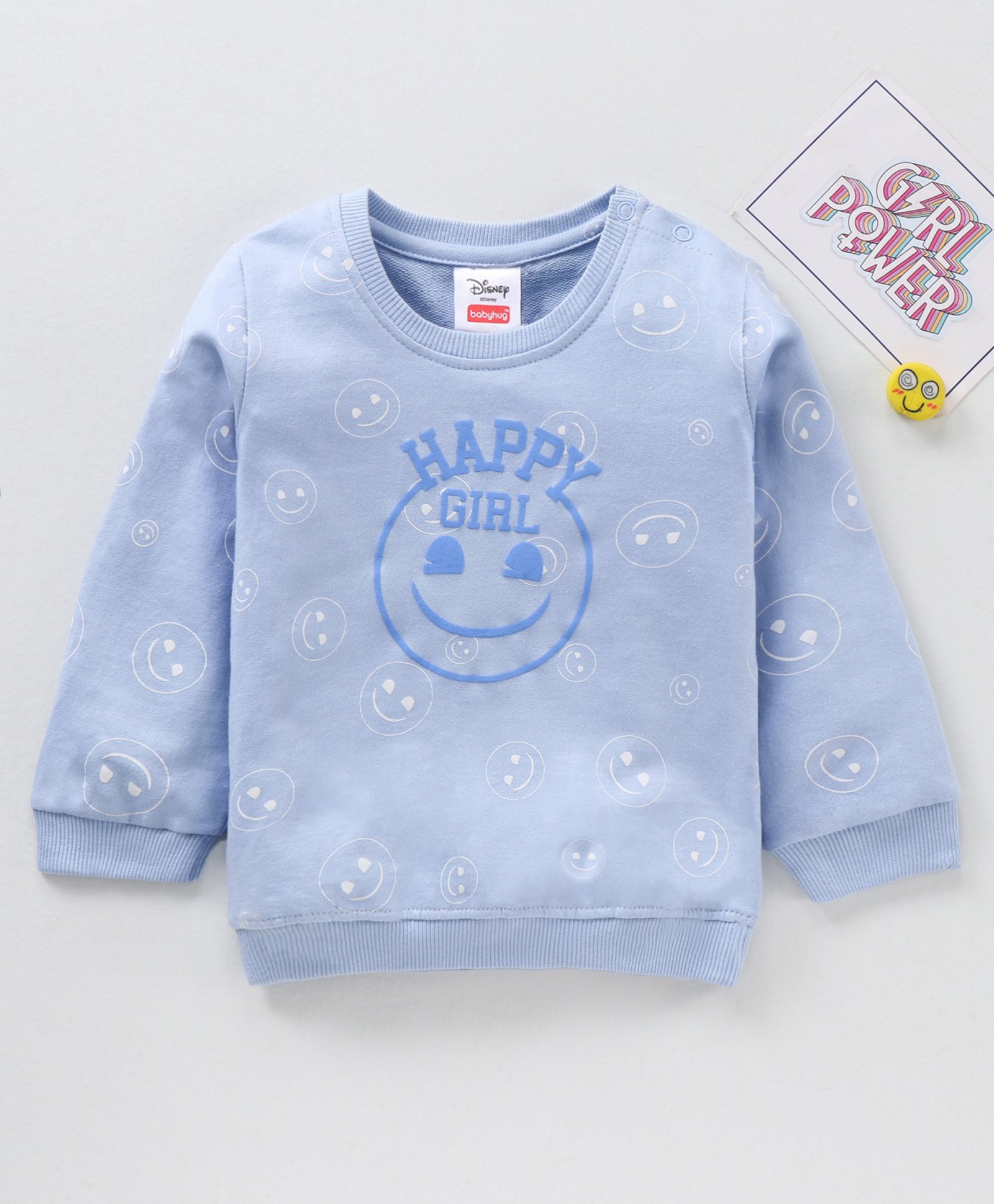 Babyhug Cotton Knit Full Sleeves printed Sweatshirt with EMOJI Graphics- Blue-image-41