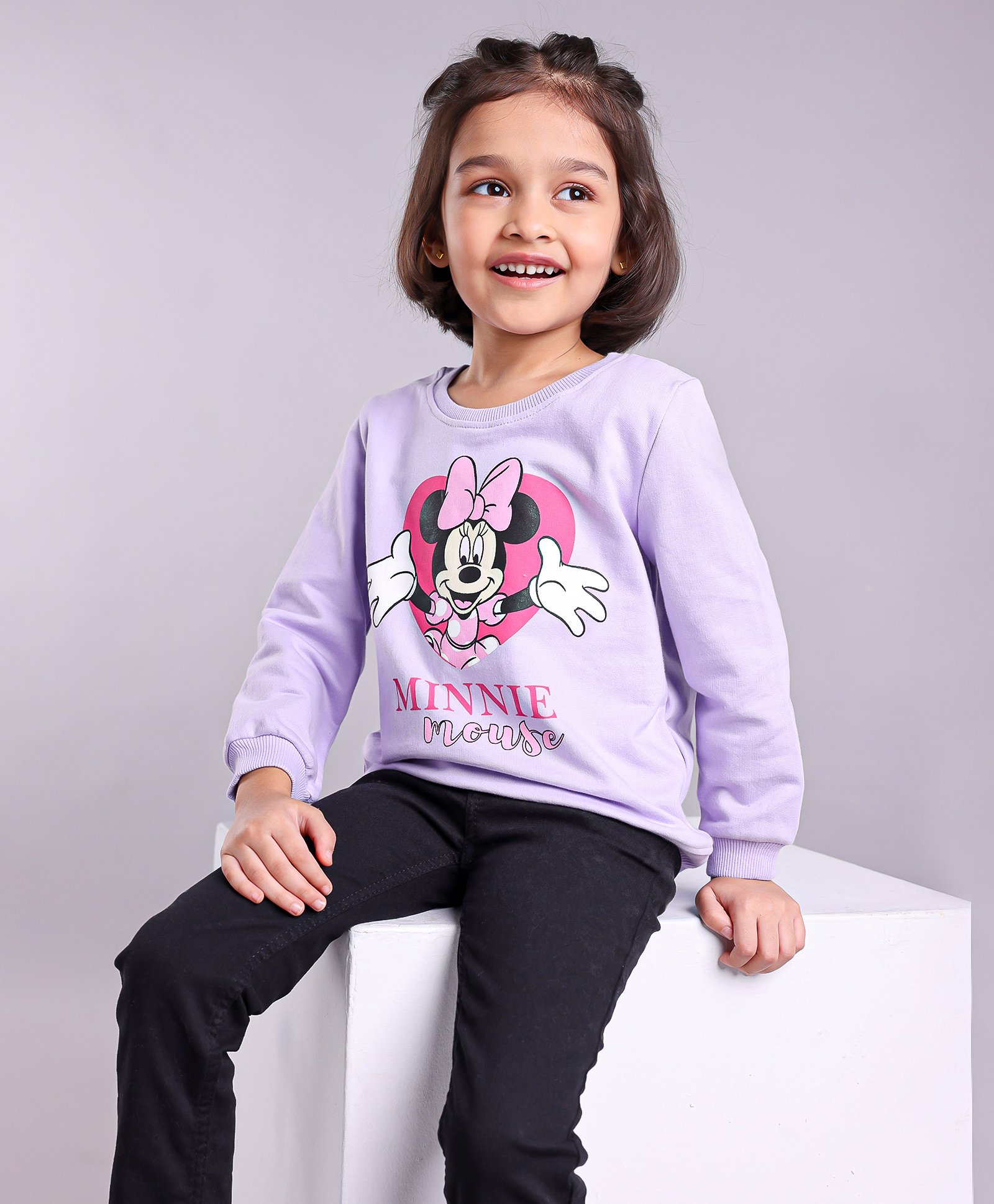 Babyhug Cotton Knit Full Sleeves Mini Mouse Printed Sweatshirt - Purple-image-2