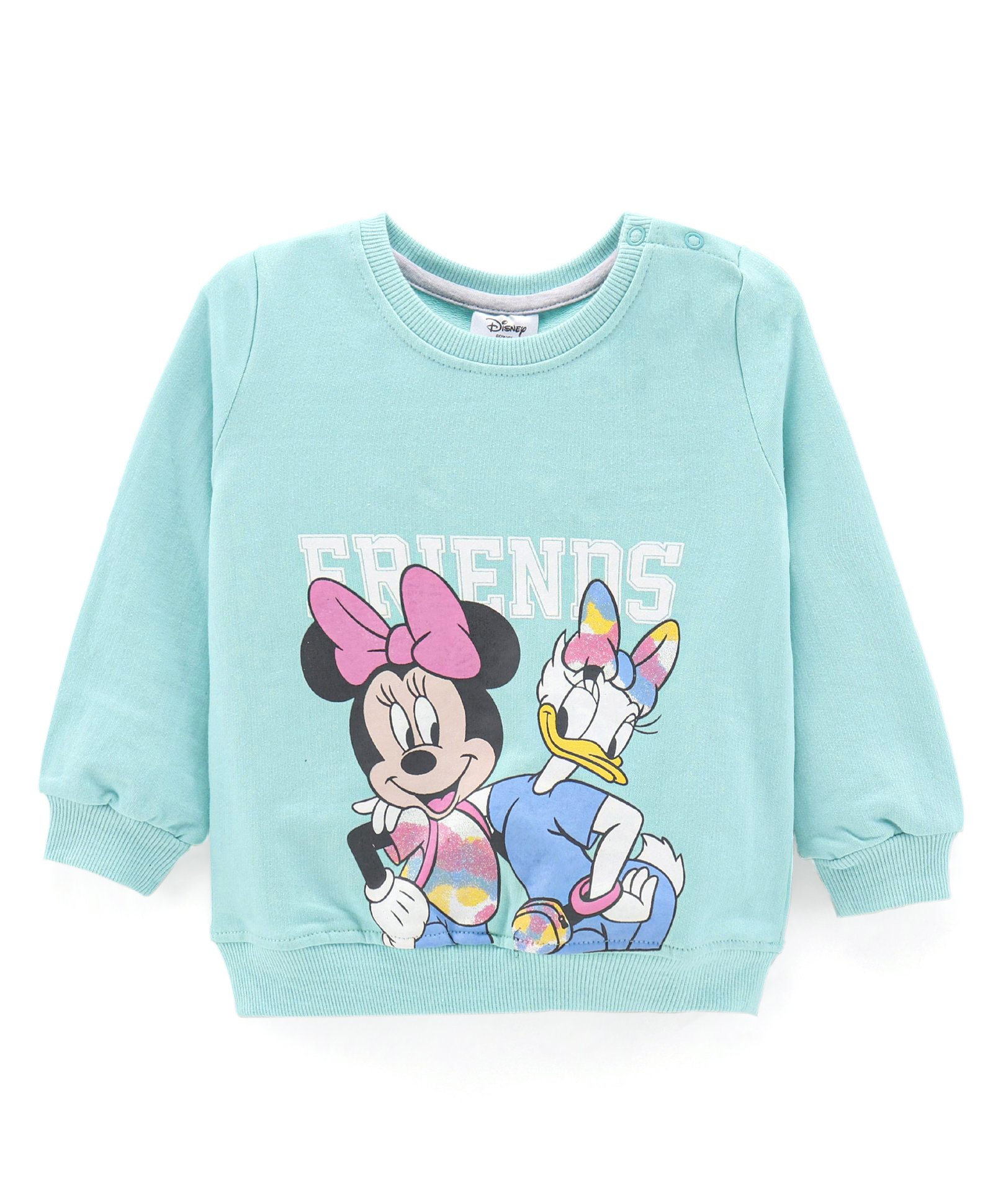 Babyhug Cotton Knit Full Sleeves Mini Mouse & Daisy Duck Sweatshirt with Glitter detailing- Sky Blue-image-14