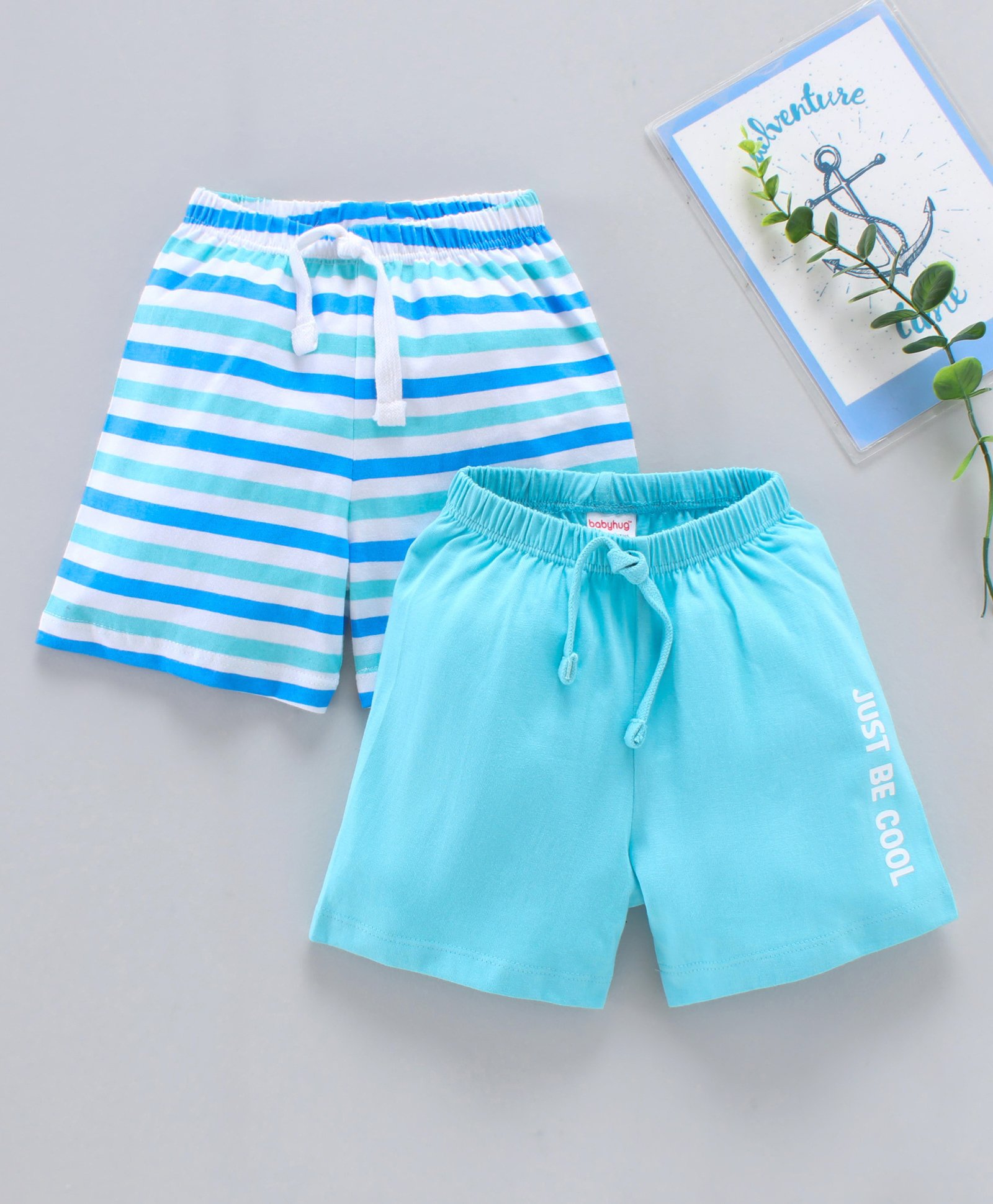 Babyhug Cotton Knit Mid Thigh Length Shorts Text Print Pack Of 2 - Blue White-picture-20