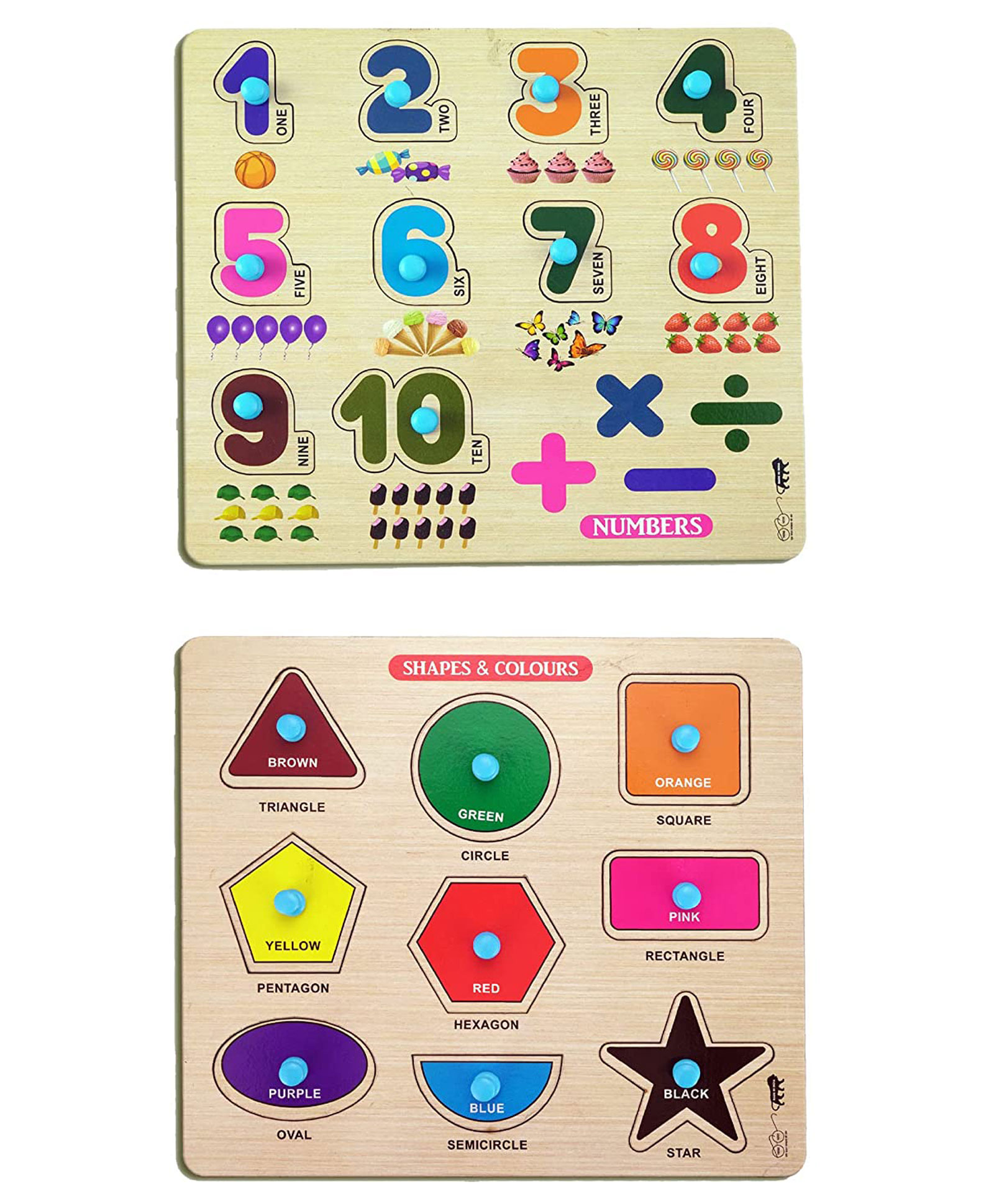 Enorme Mini Wooden Shape Colors and Numbers Puzzle with Knobs Multicolour - 19 Pieces-image-27