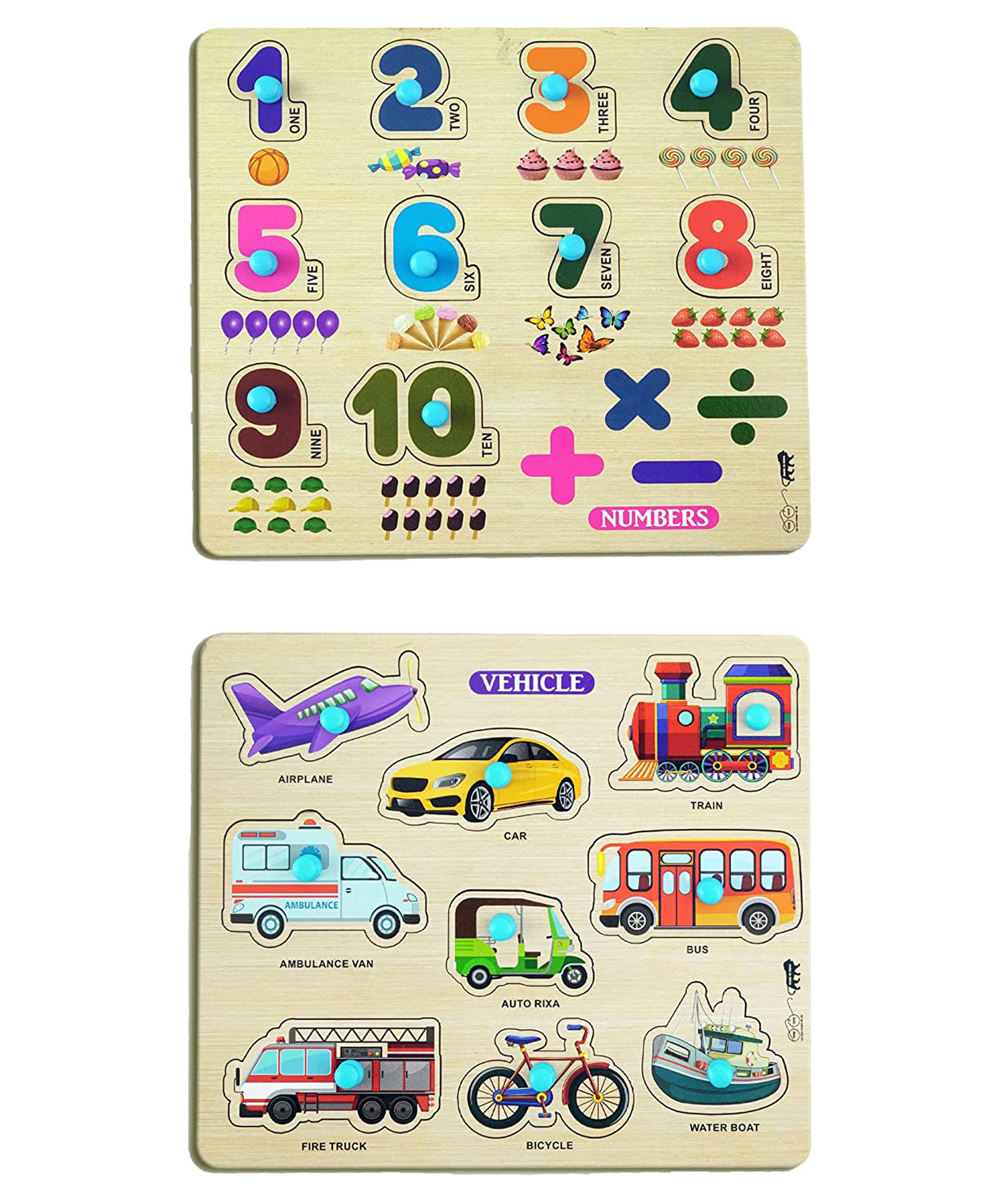 Enorme Mini Wooden Numbers and Vehicles Puzzle with Knobs Multicolour - 19 Pieces-image-16