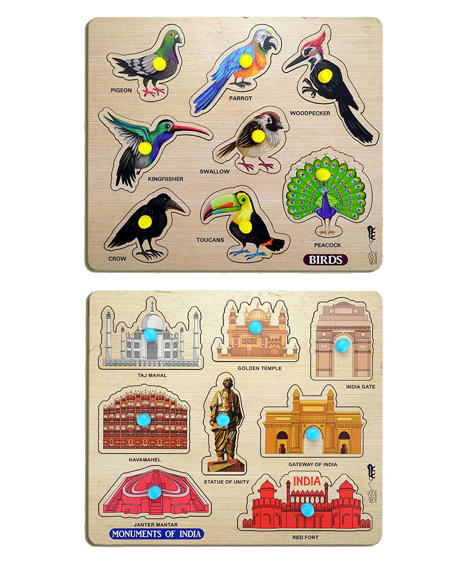 Enorme Mini Wooden Monuments and Birds Puzzle with Knobs Multicolour - 16 Pieces-image-17