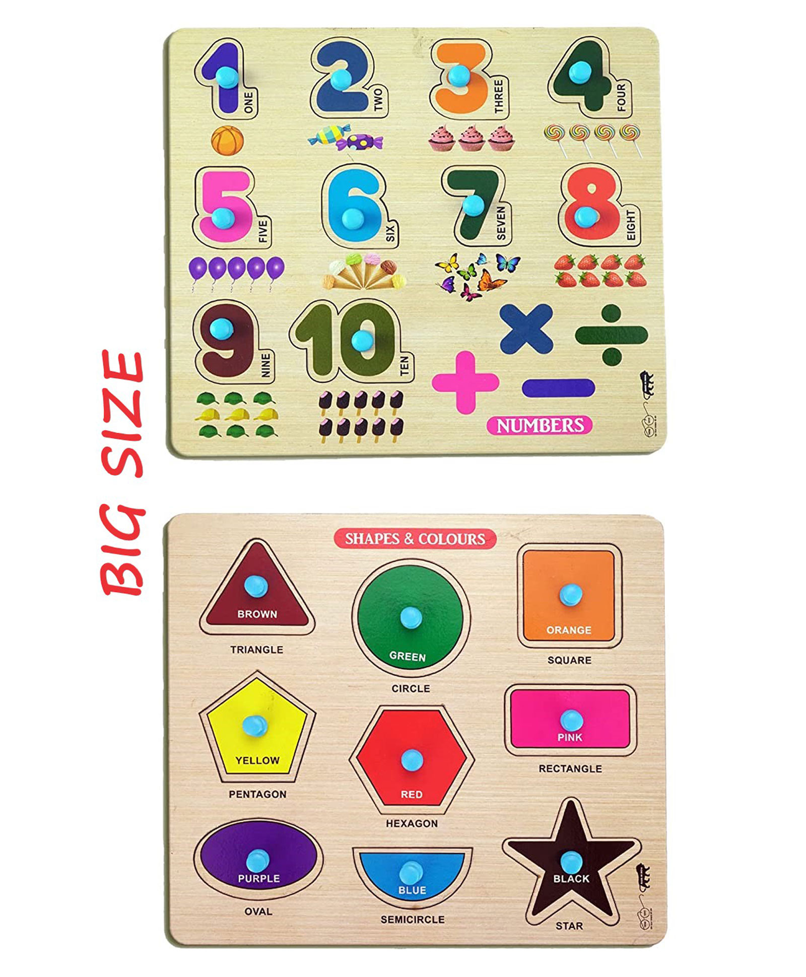 Enorme Big Wooden Shape Colors and Numbers Puzzle with Knobs Educational and Learning Game For Kids Multicolour - 19 Pieces-image-17
