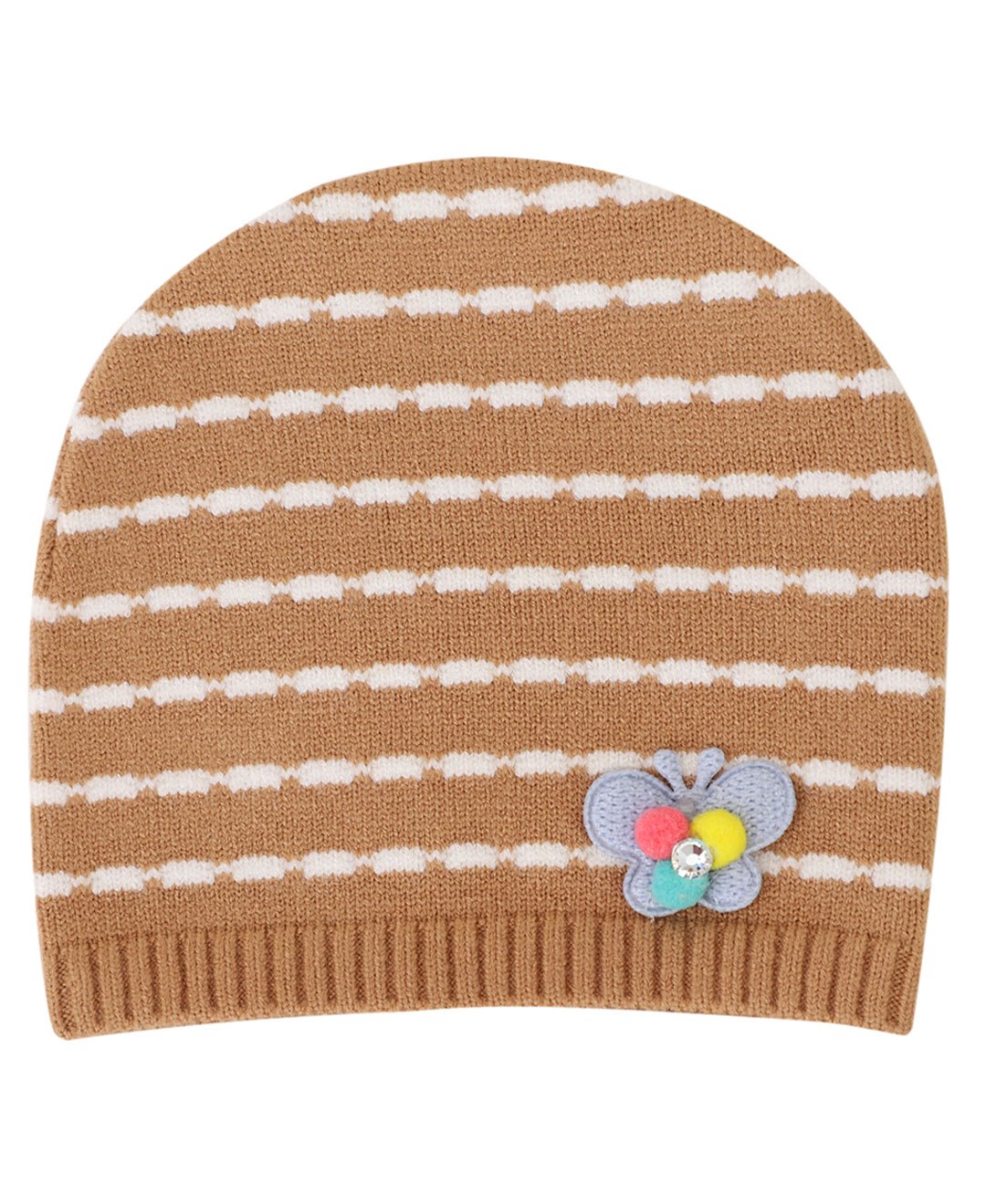 Kid-O-World Butterfly Patched Broken Striped Beanie - Brown-image-29