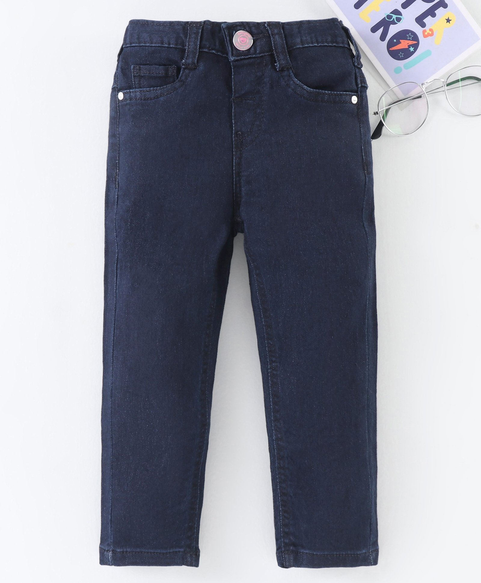 Babyhug Full Length Washed Denim Jeans - Dark Blue-image-48
