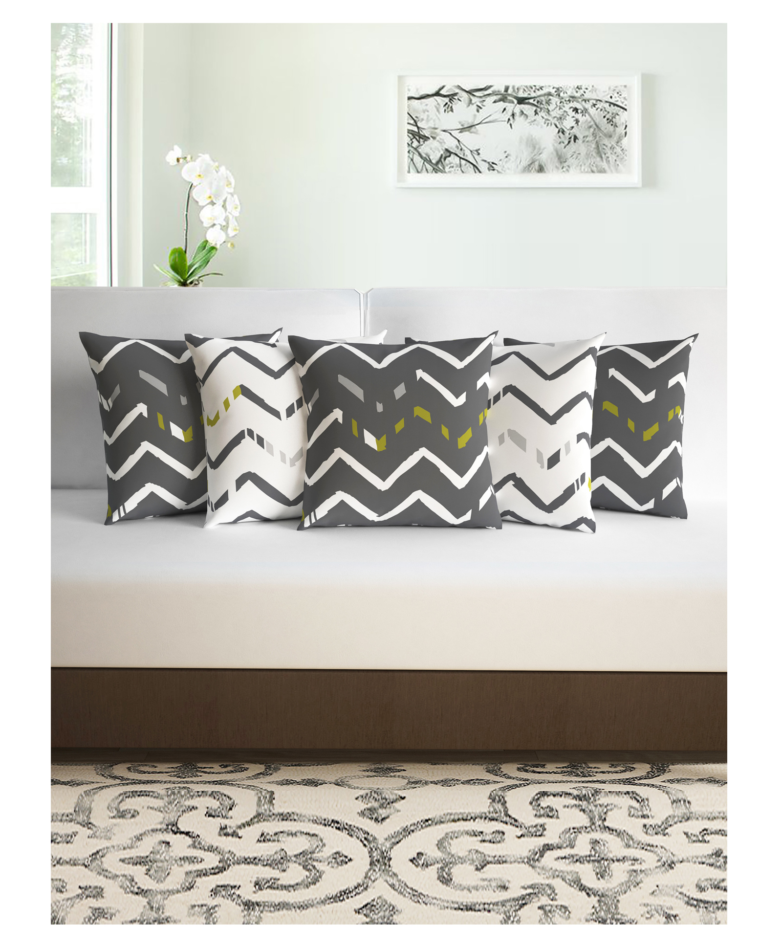 Divine Casa Polyester Cushions Cover Pack Of 5 - Grey White-picture-20