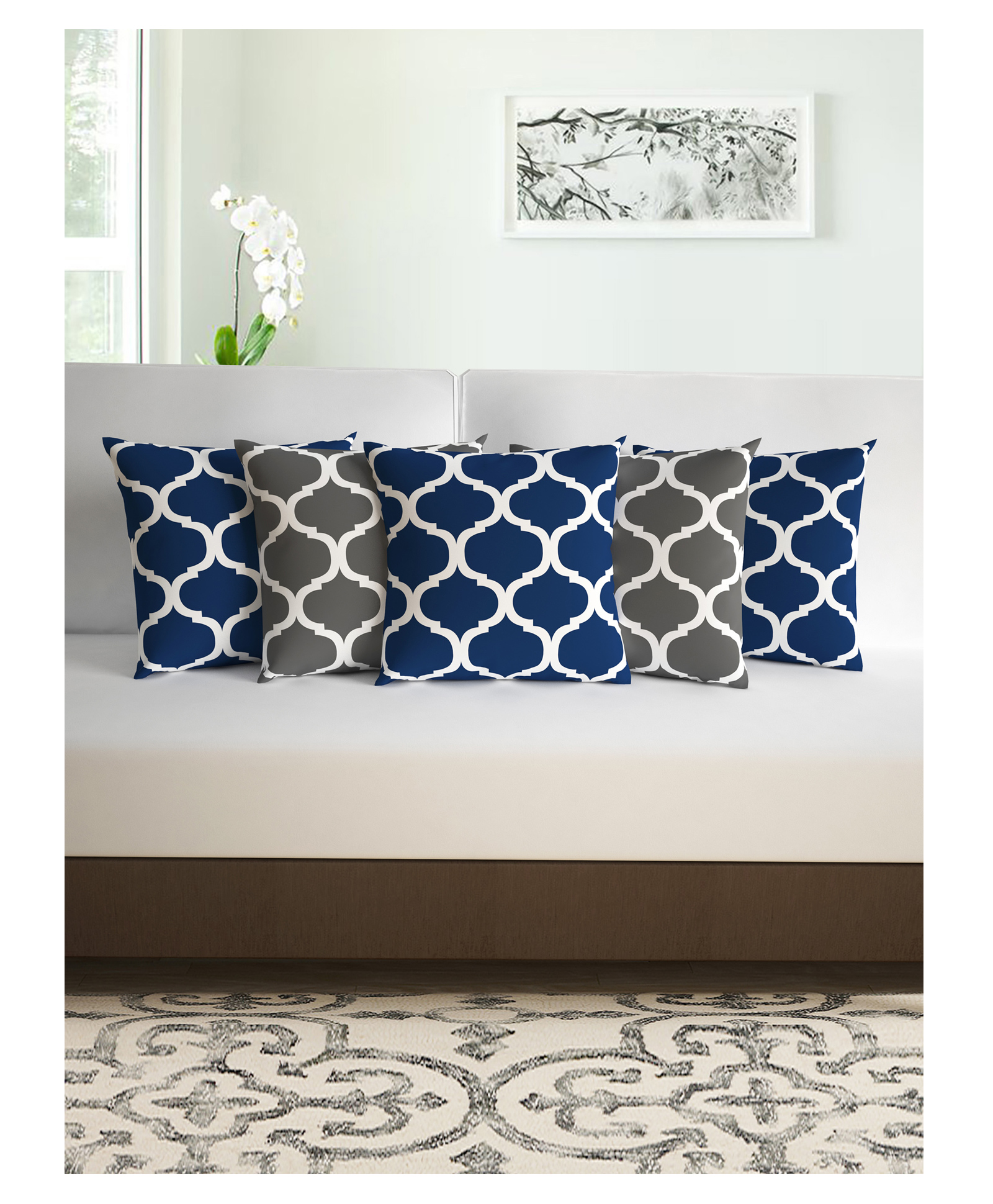 Divine Casa Polyester Cushions Cover Pack Of 5 - Blue Grey-picture-19
