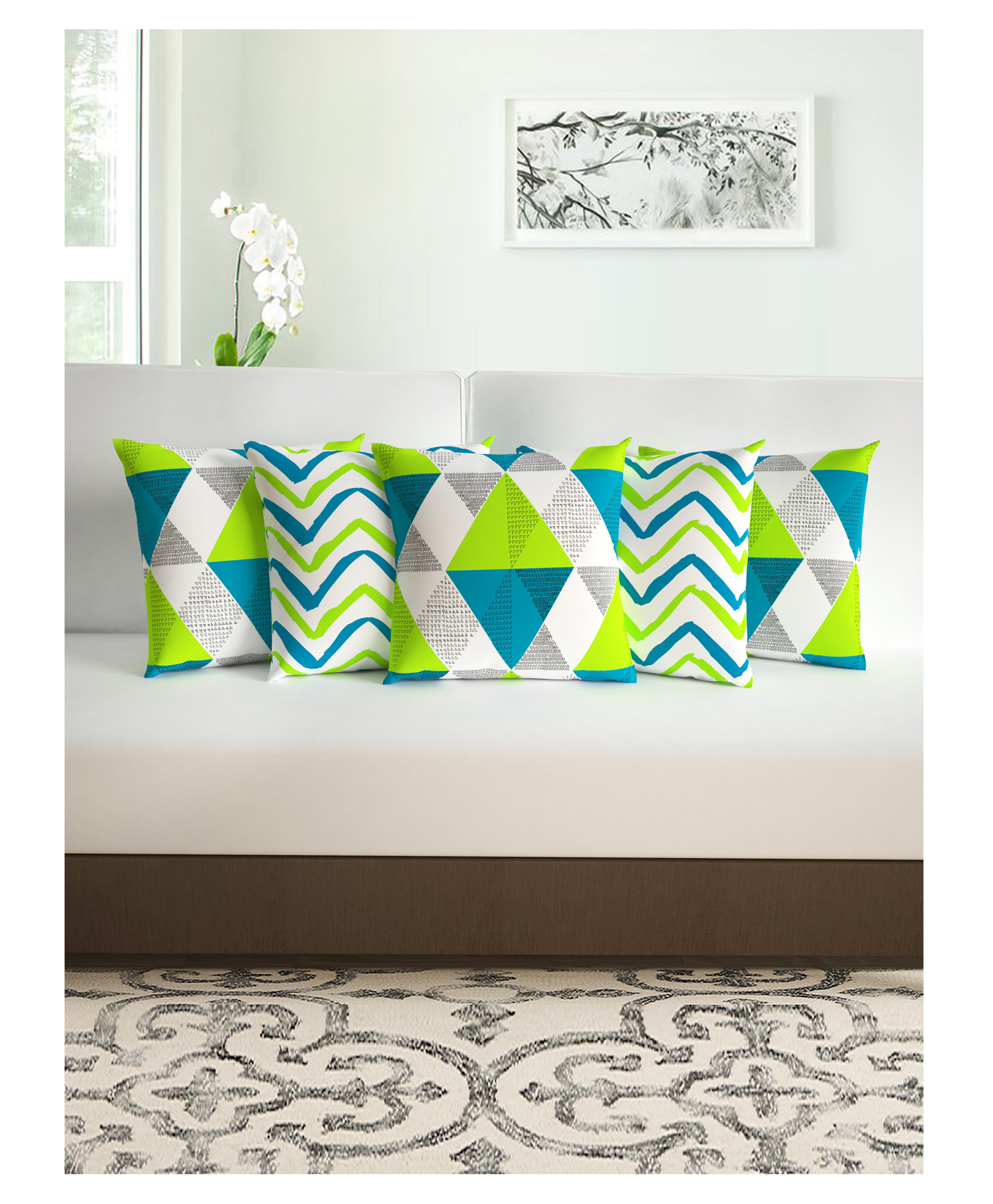 Divine Casa Polyester Cushions Cover Pack Of 5 - Green Blue-picture-24