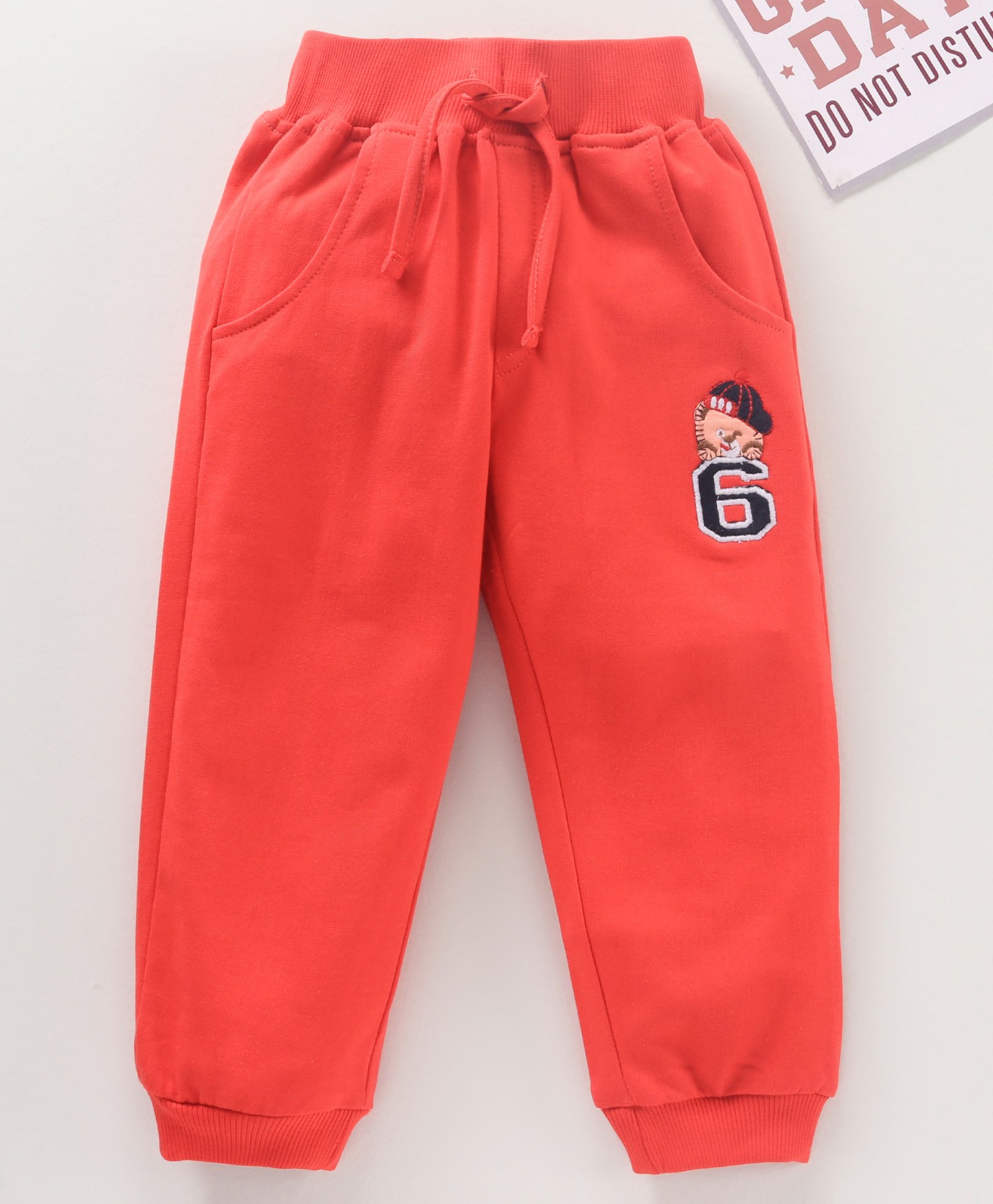 Kookie Kids Terry Full Length Lounge Pant With Patch Work- Coral-picture-22