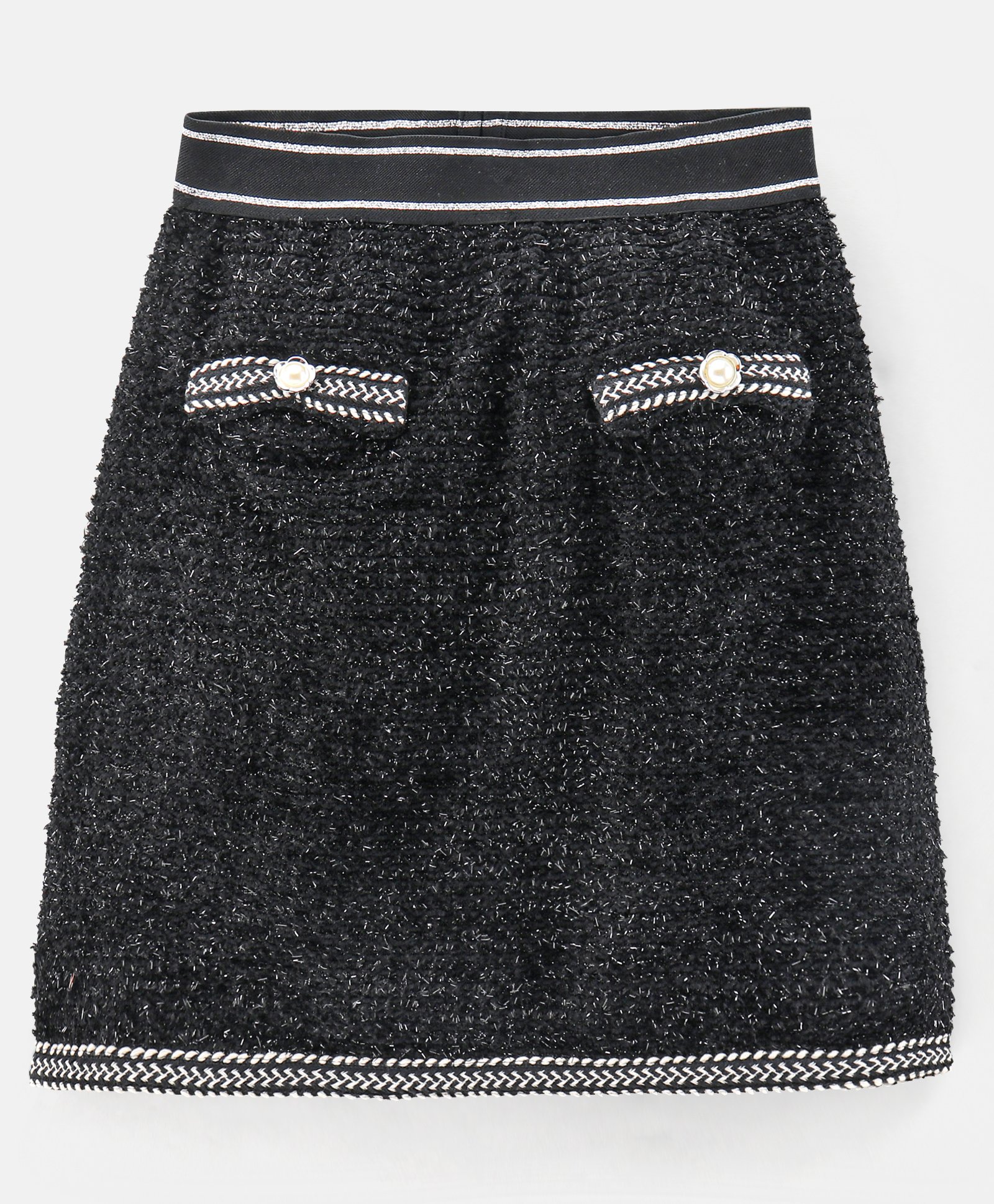Primo Gino Polyester Knit Mid Thigh Textured Skirt with Lining - Black-image-24