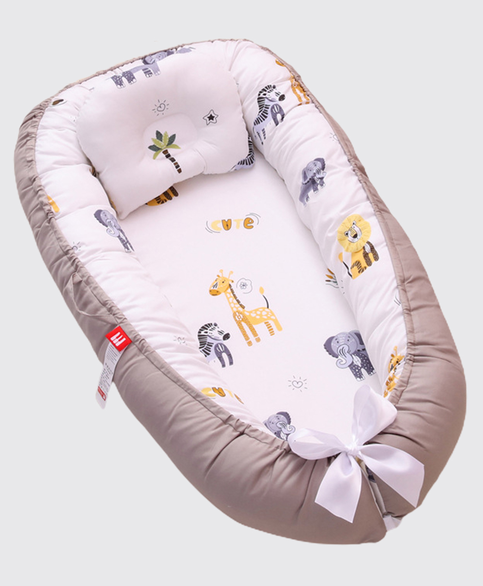 SYGA Cotton Giraffe Theme Foldable Baby Nest Portable Reversible Sleeping Bed & Pillow - Grey-picture-29