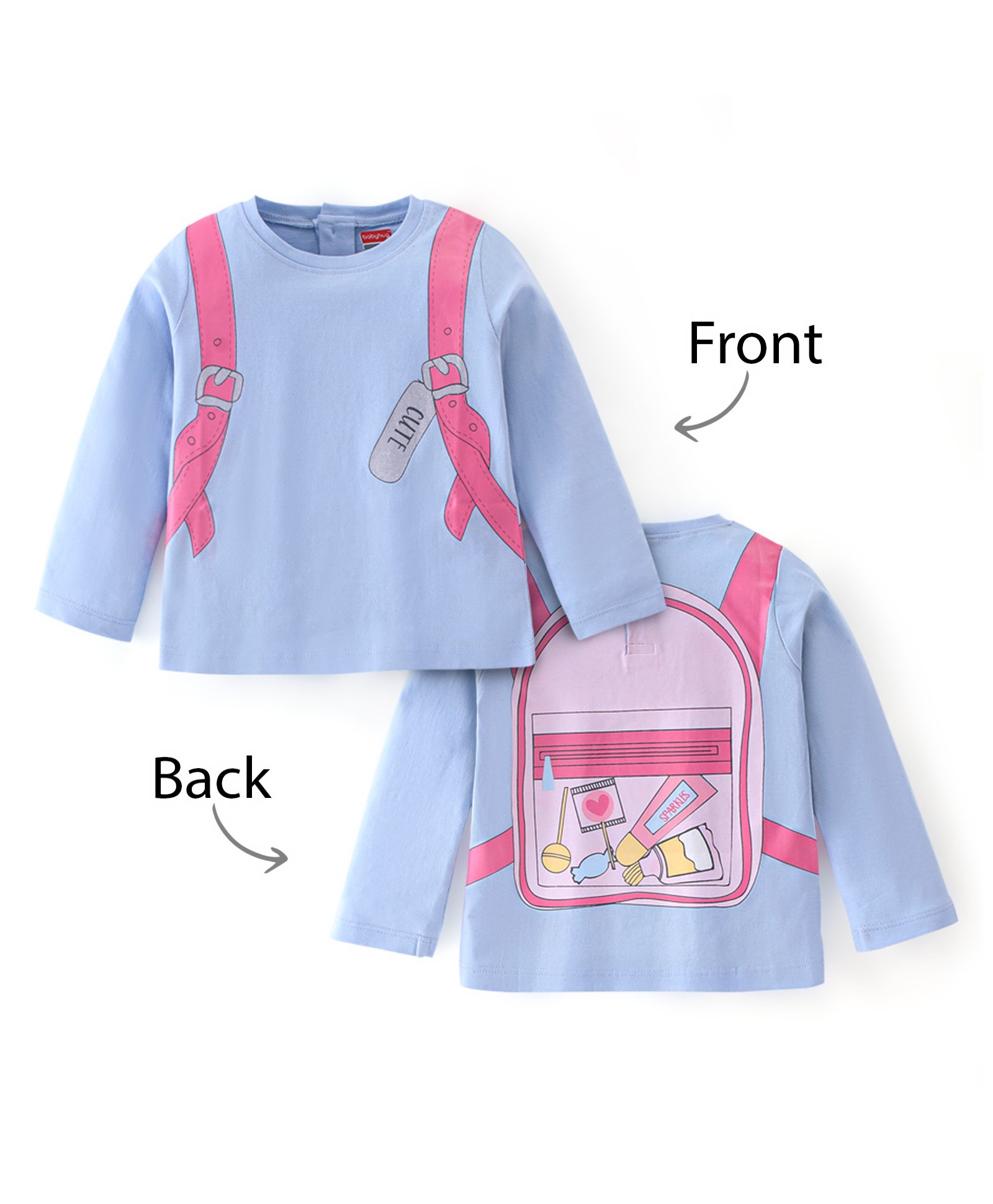 Babyhug 100% Cotton Full Sleeves T-Shirt Bagpack Graphics - Navy Blue-picture-23