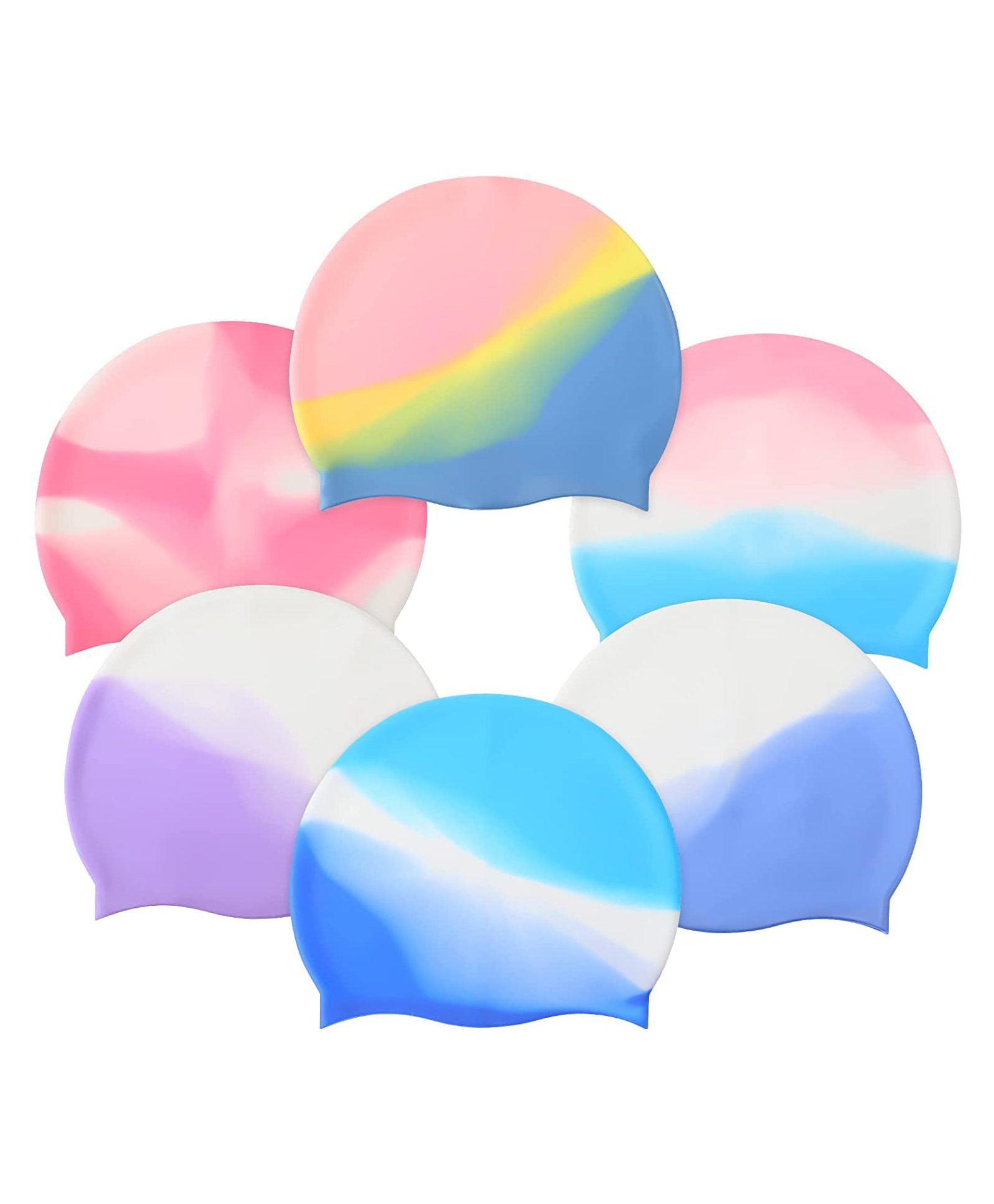 Toyshine Silicone Long Hair Swim Caps Swimming Caps Pack of 6 (Color May Vary)-image-49