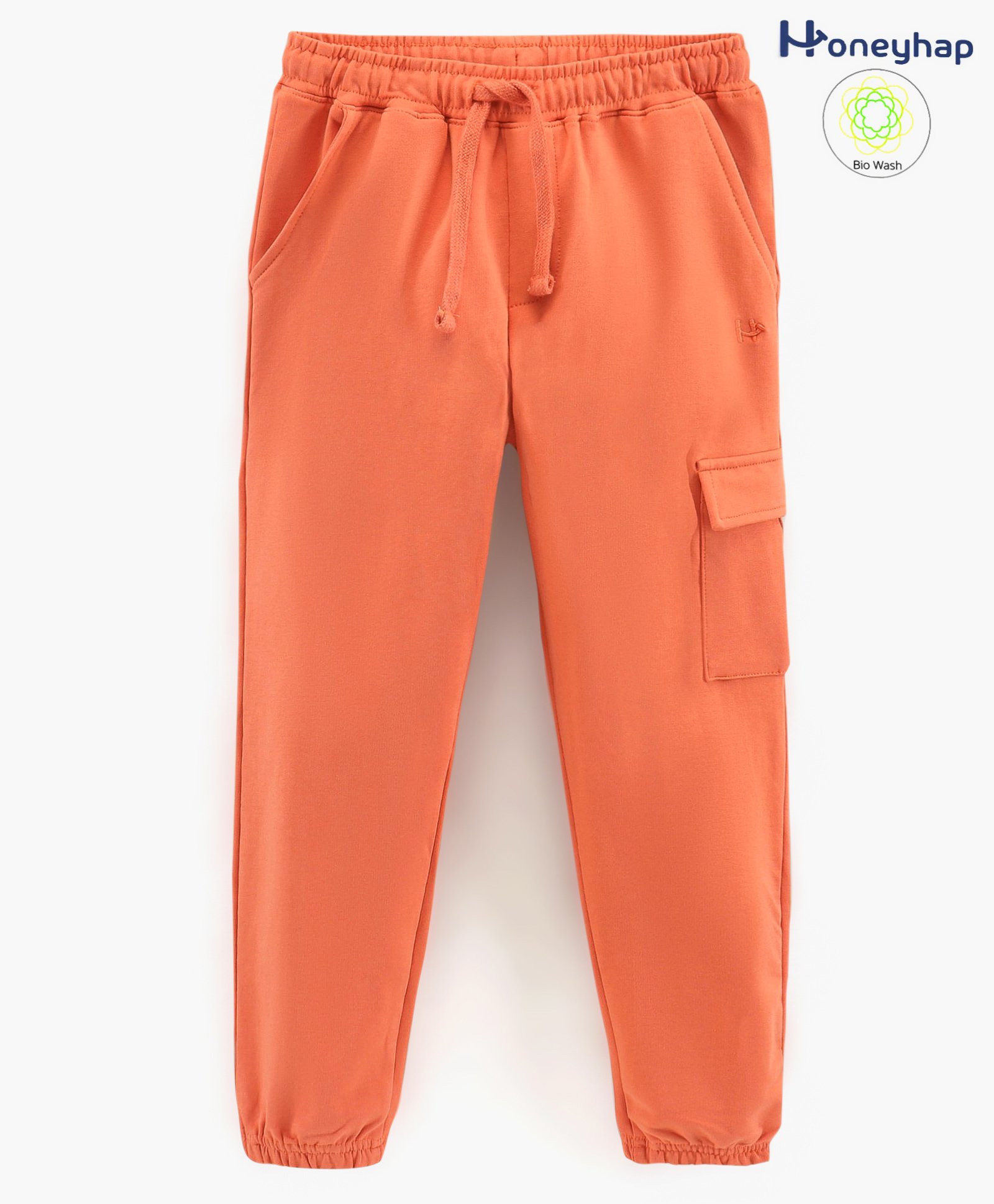 Honeyhap Premium Cotton Stretch Biowashed Full Length Solid Lounge Pant with One Cargo Pocket - Ginger-picture-10