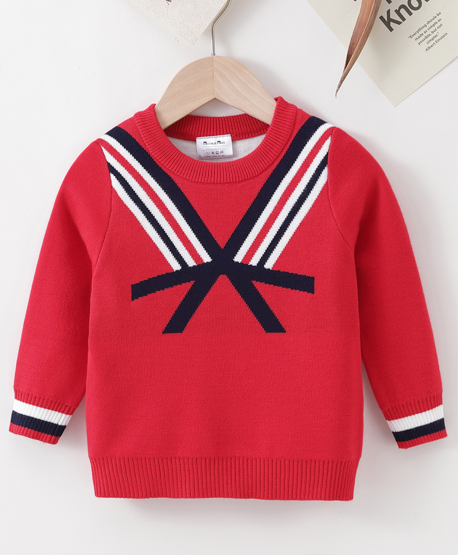 Kookie Kids Knitted Full Sleeves Pullover Sweater Designed - Red-image-21