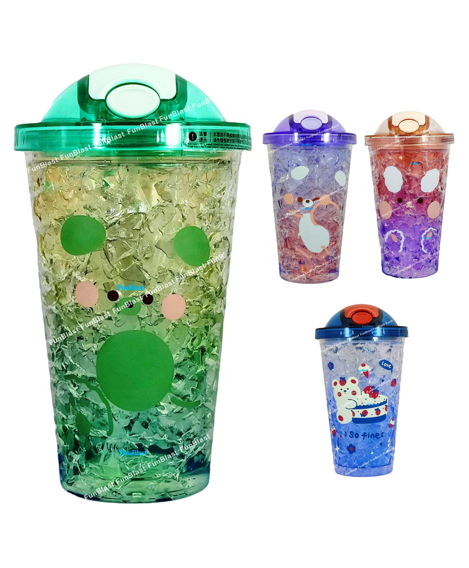 FunBlast Tumbler with Lid & Straw Green - 450 ml-image-29
