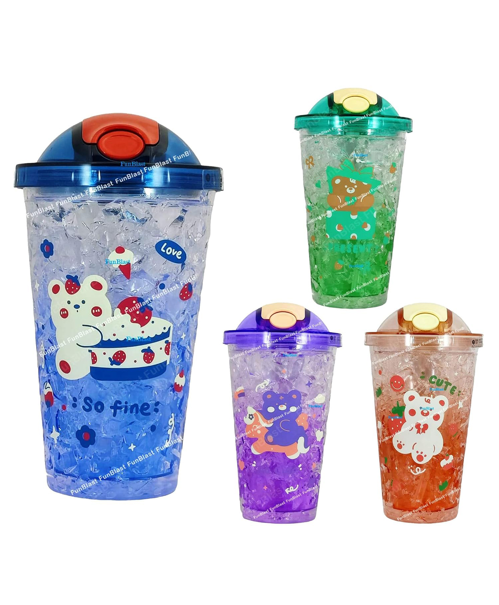 FunBlast Frosty Ice Cup Tumbler Jar with Straw and Lid - 1 Pc Random Color and Design-picture-16