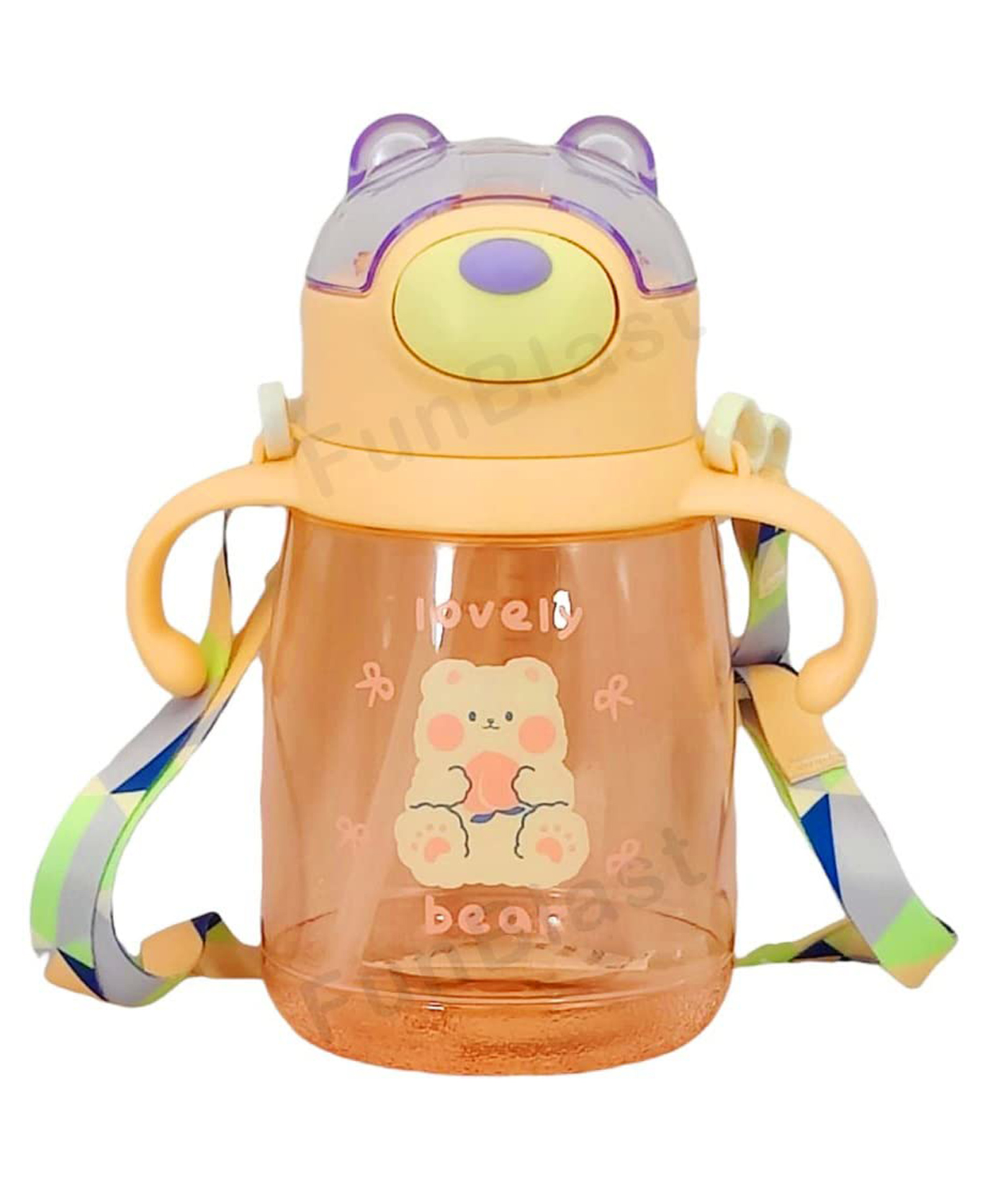 FunBlast Water Bottle with Straw & Adjustable Strap Beige - 450 ml-image-25