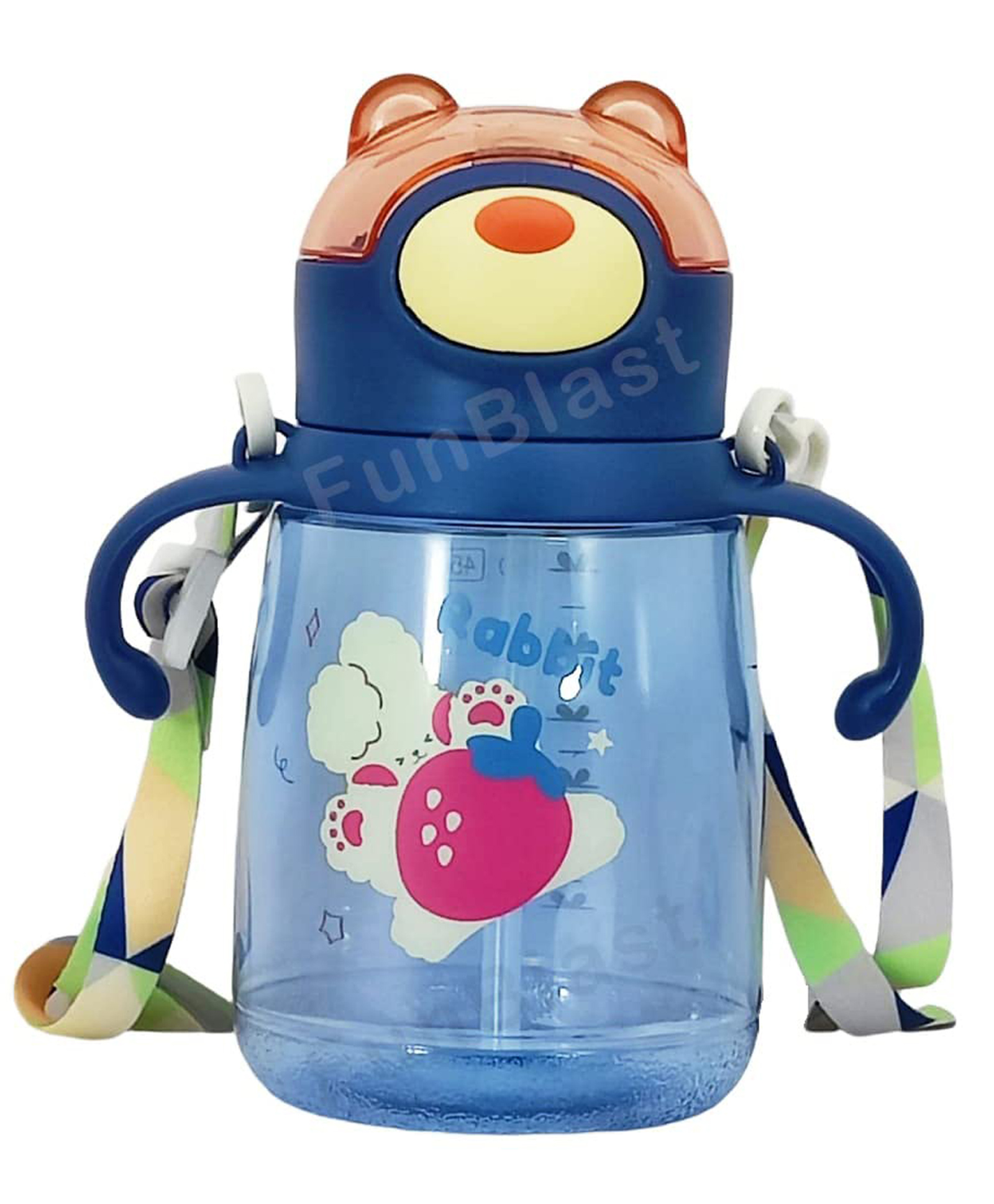 FunBlast Water Bottle with Straw & Adjustable Strap Blue - 450 ml-image-26