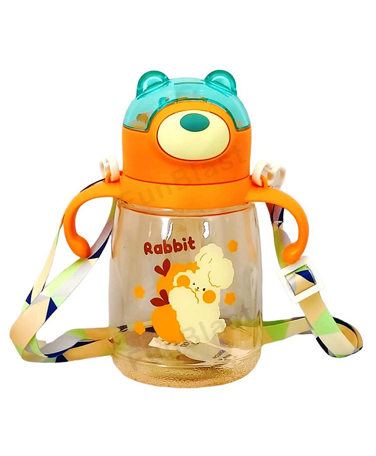FunBlast Water Bottle with Straw & Adjustable Strap  Orange - 450 ml-image-27