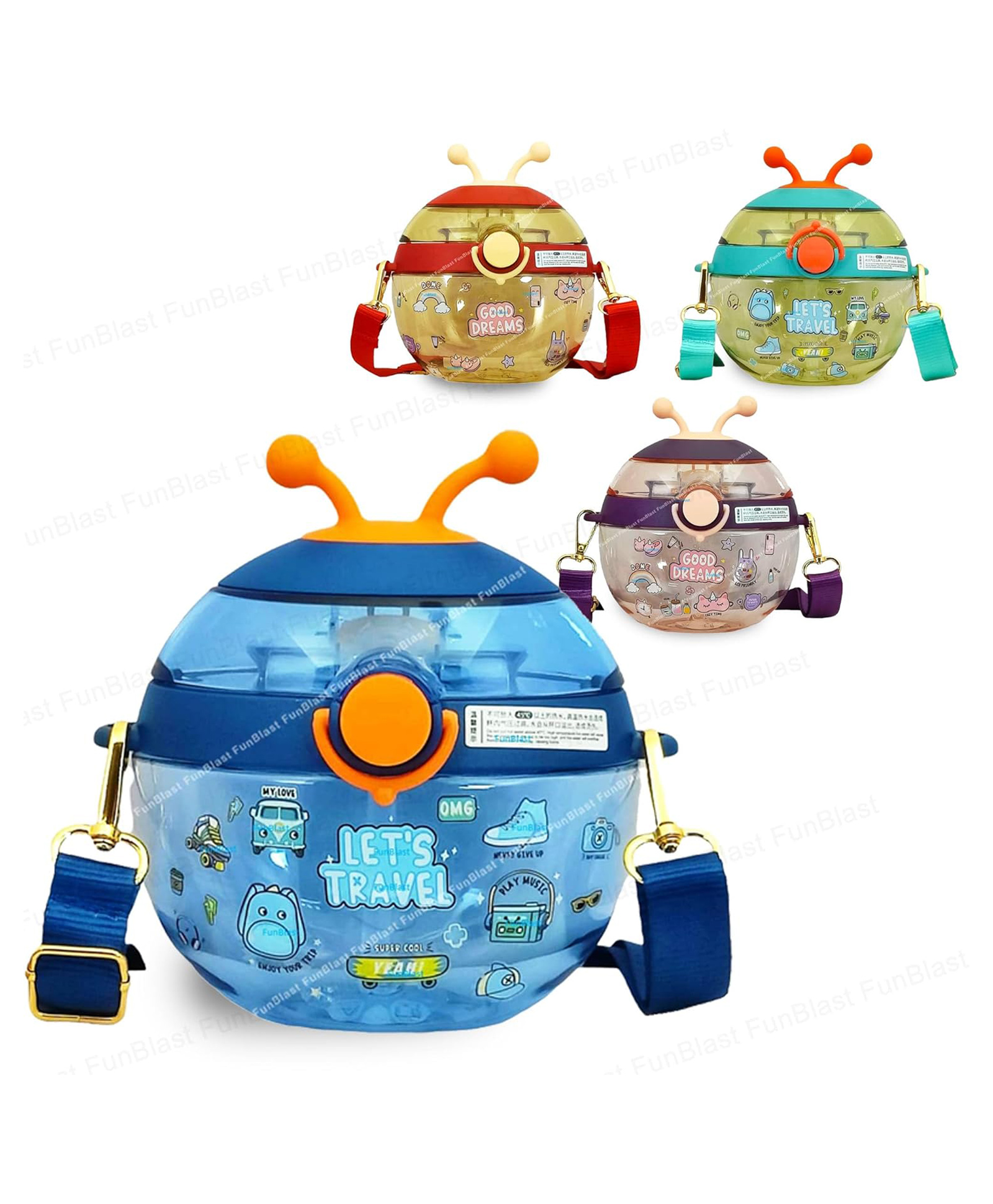 FunBlast Cute Ladybug Shaped Water Bottle with DIY Stickers - 1 Pc Random Color-image-35