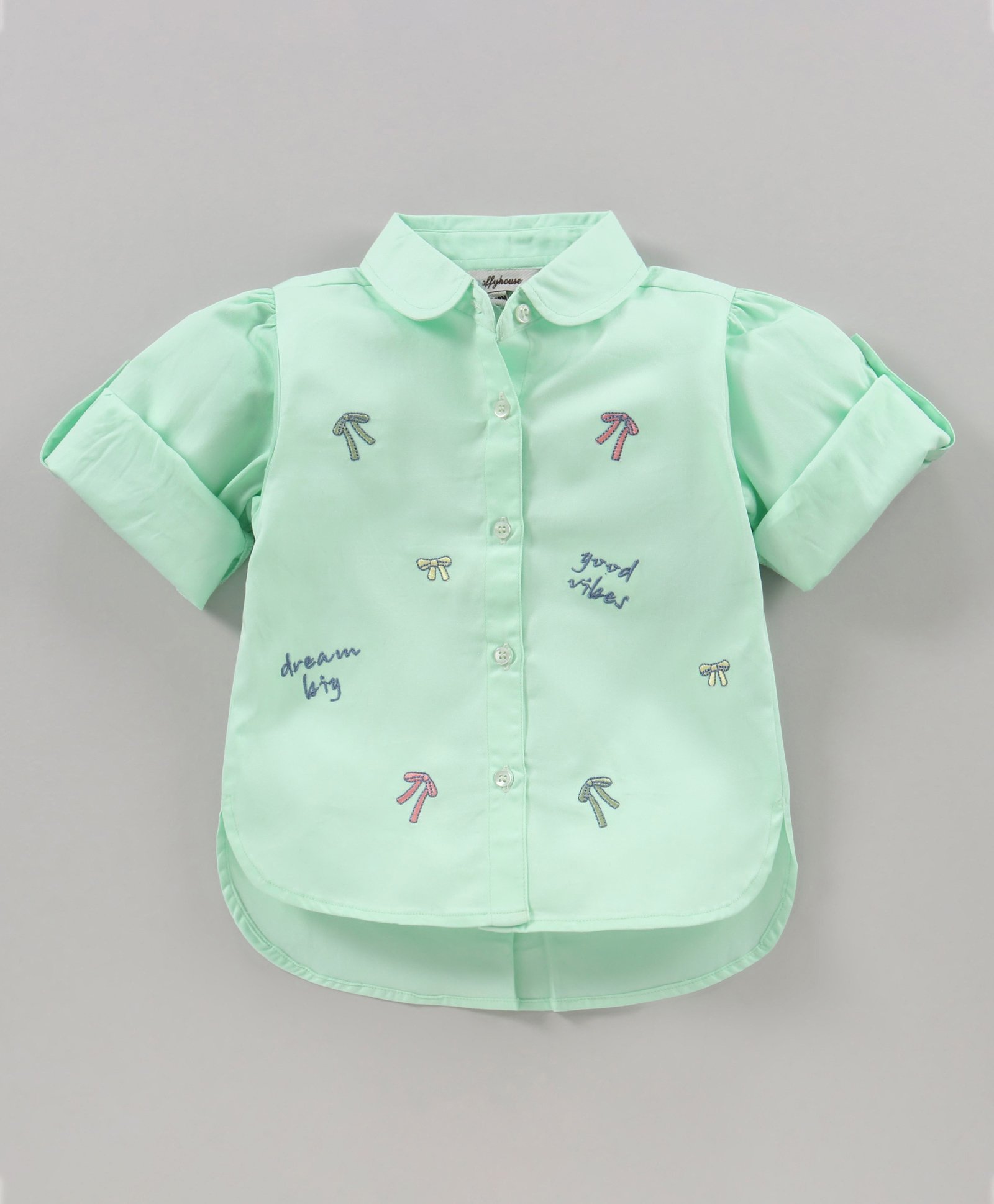 ToffyHouse Loose Fit Full Sleeves Embroidery Shirt Style Top - Green-image-5