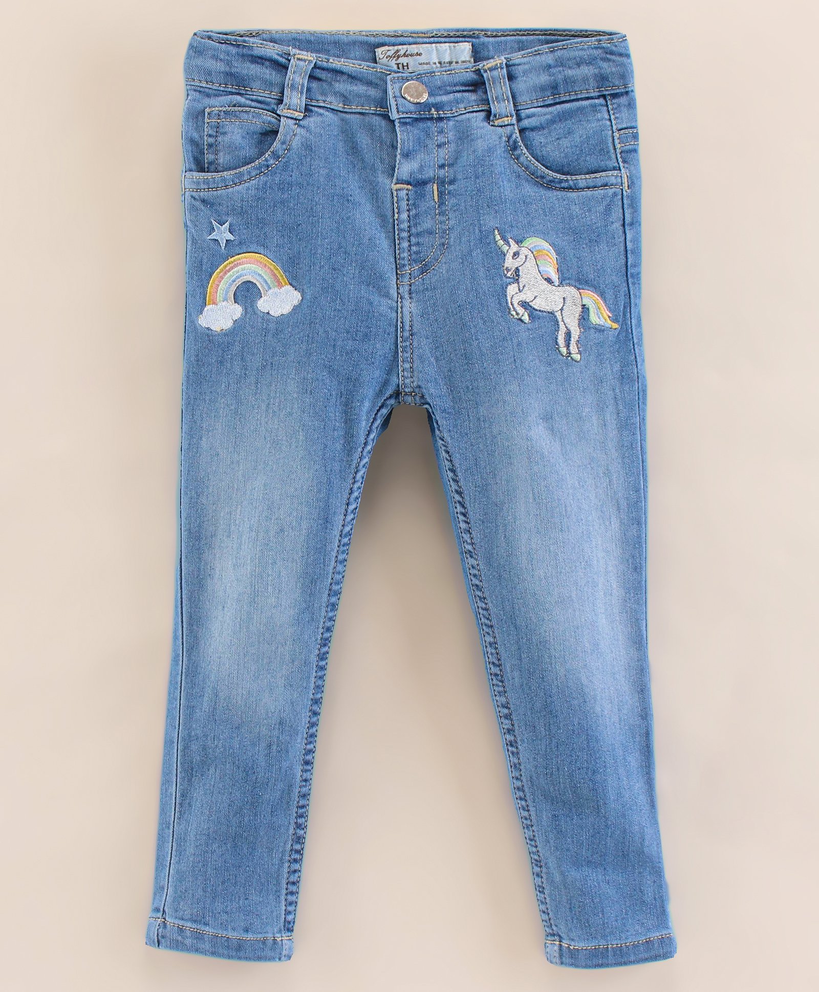 ToffyHouse Full Length Unicorn Embroidery Ice Wash Denim Jeans - Blue-image-18