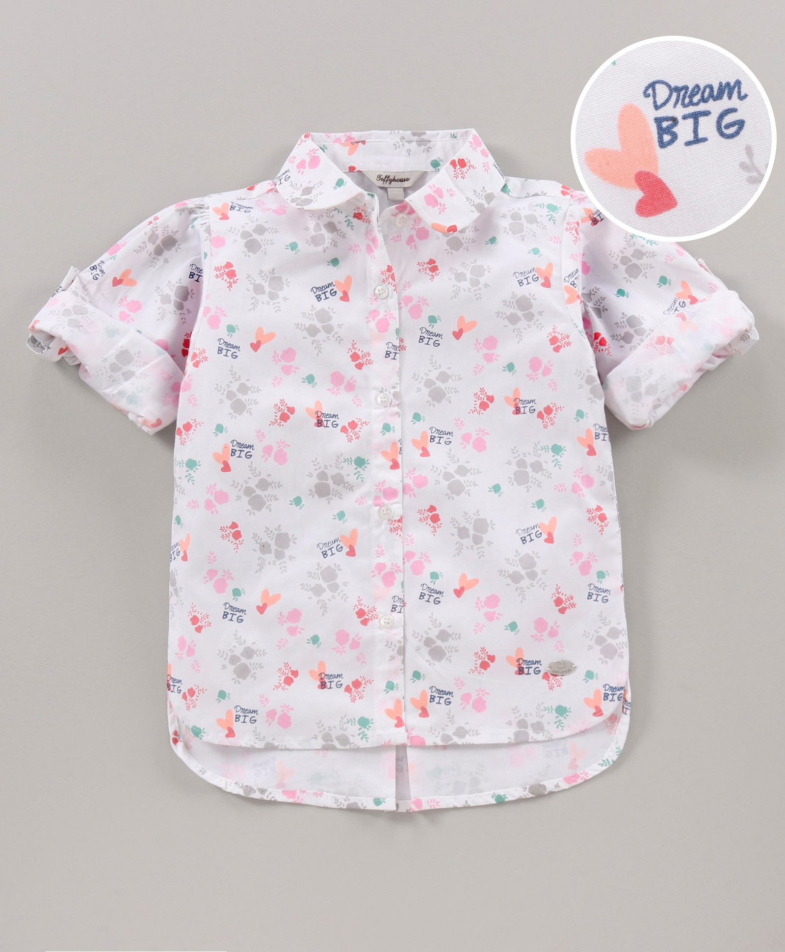 ToffyHouse Loose Fit Full Sleeves Text & Heart Prints Print Top - White-image-37